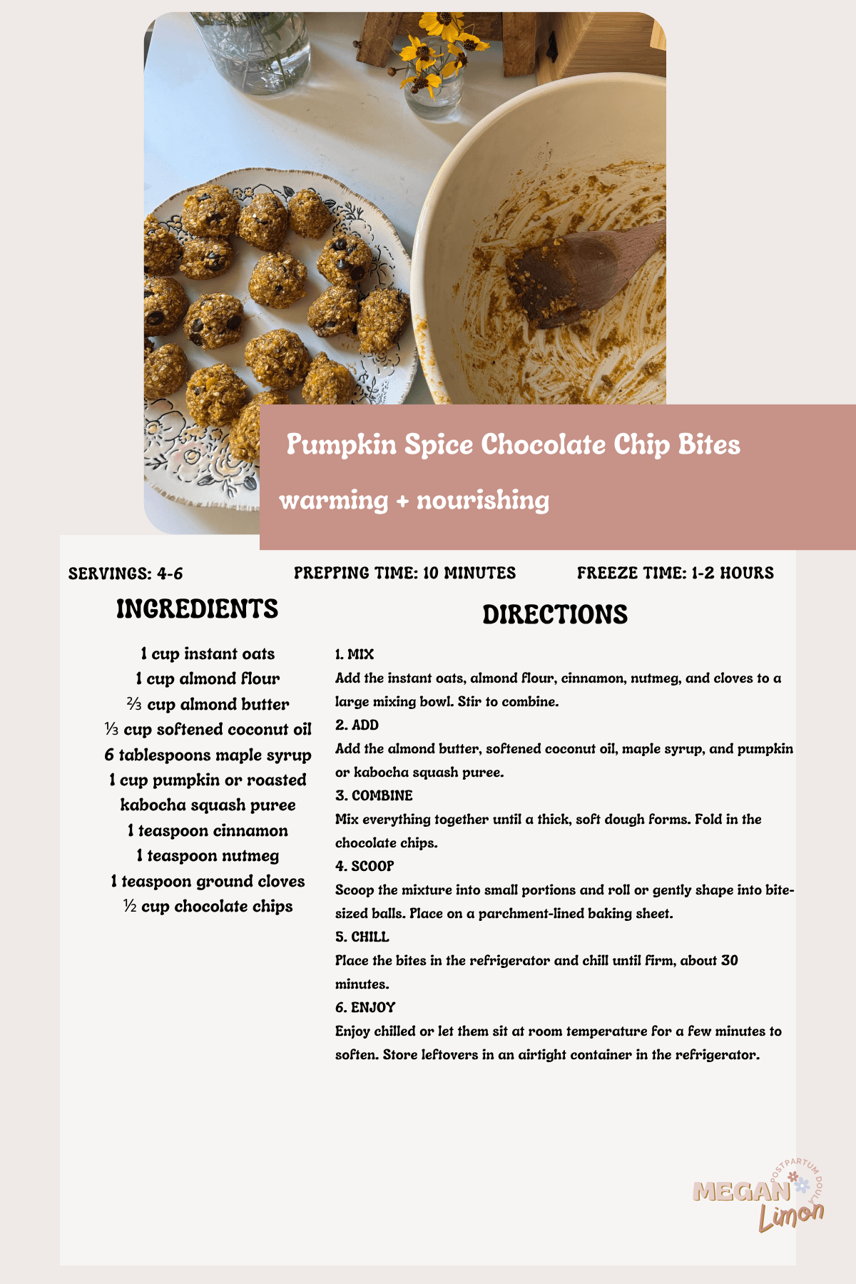 pumpkin pie spiced energy cookie bites on counter recipe