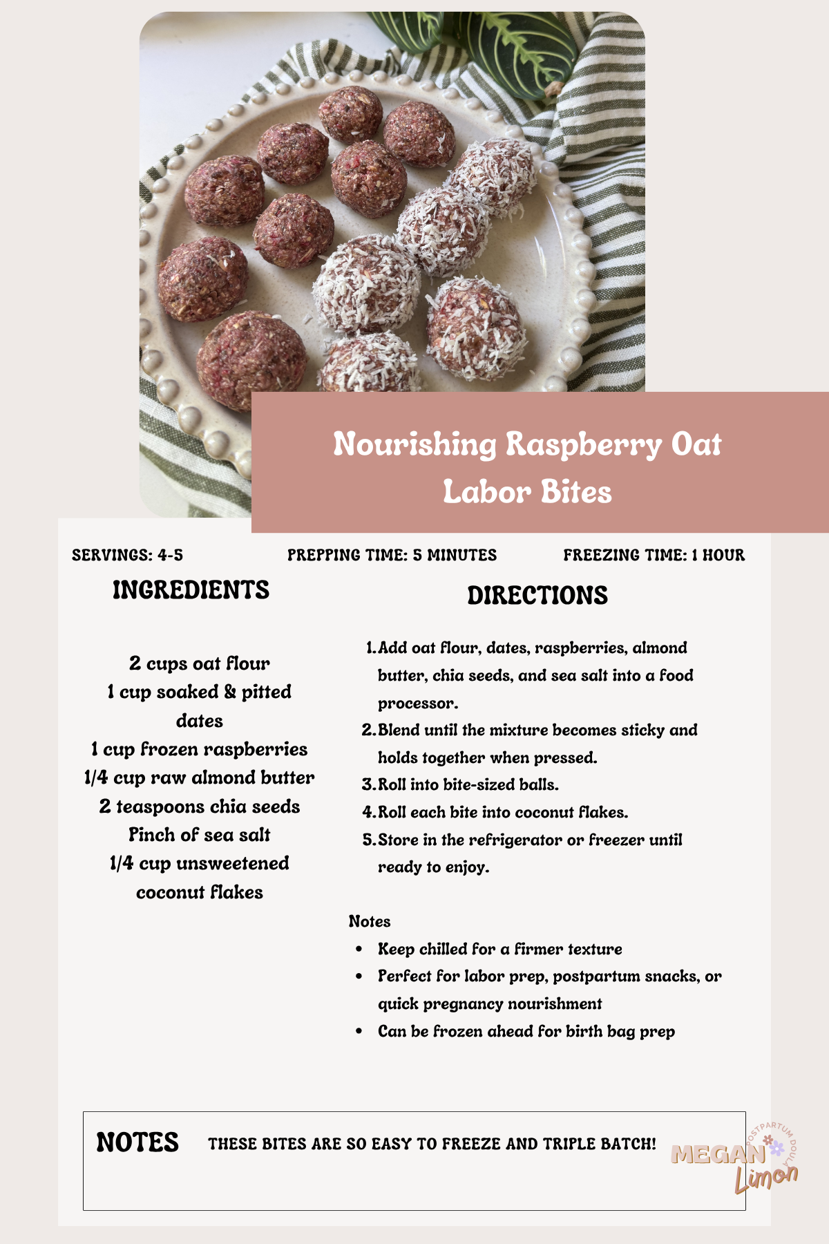raspberry oat balls on plate in kitchen with plant