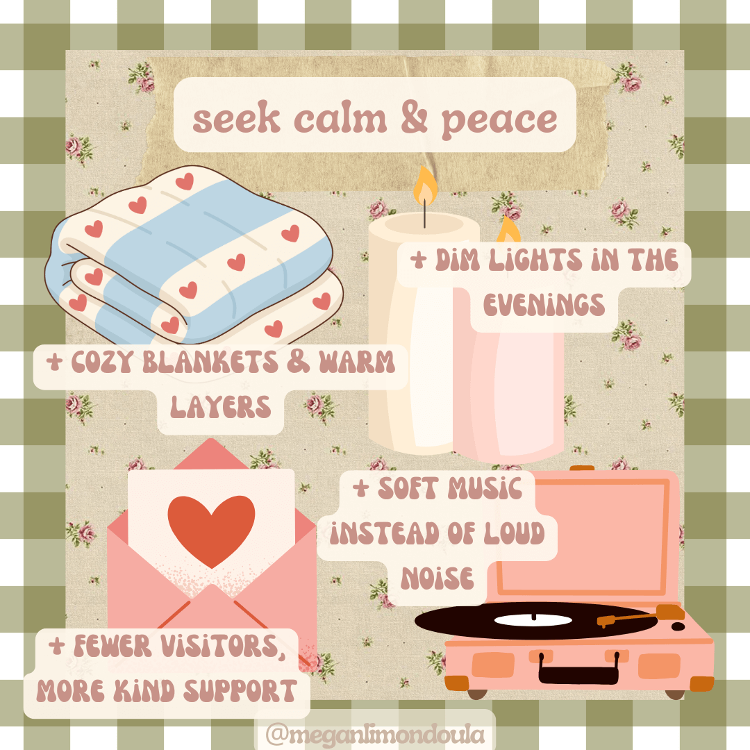 seek calm and peace cozy blankets and warm layers fewer visitors graphic record player candle