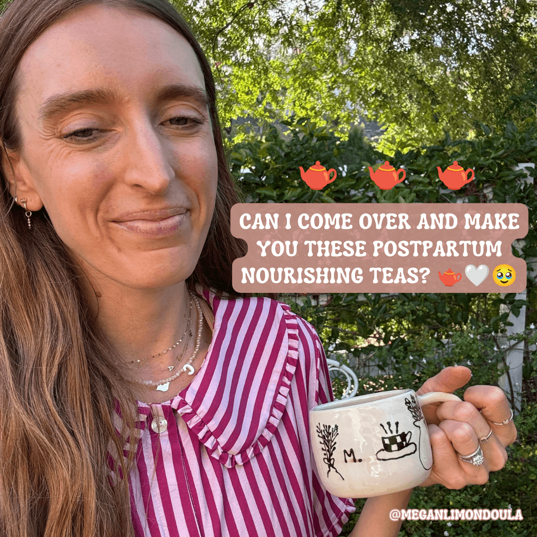 postpartum doula girl holding mug outside