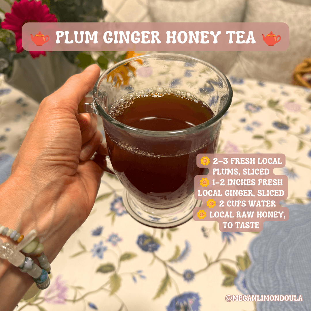 plum ginger honey tea holding with hand mug