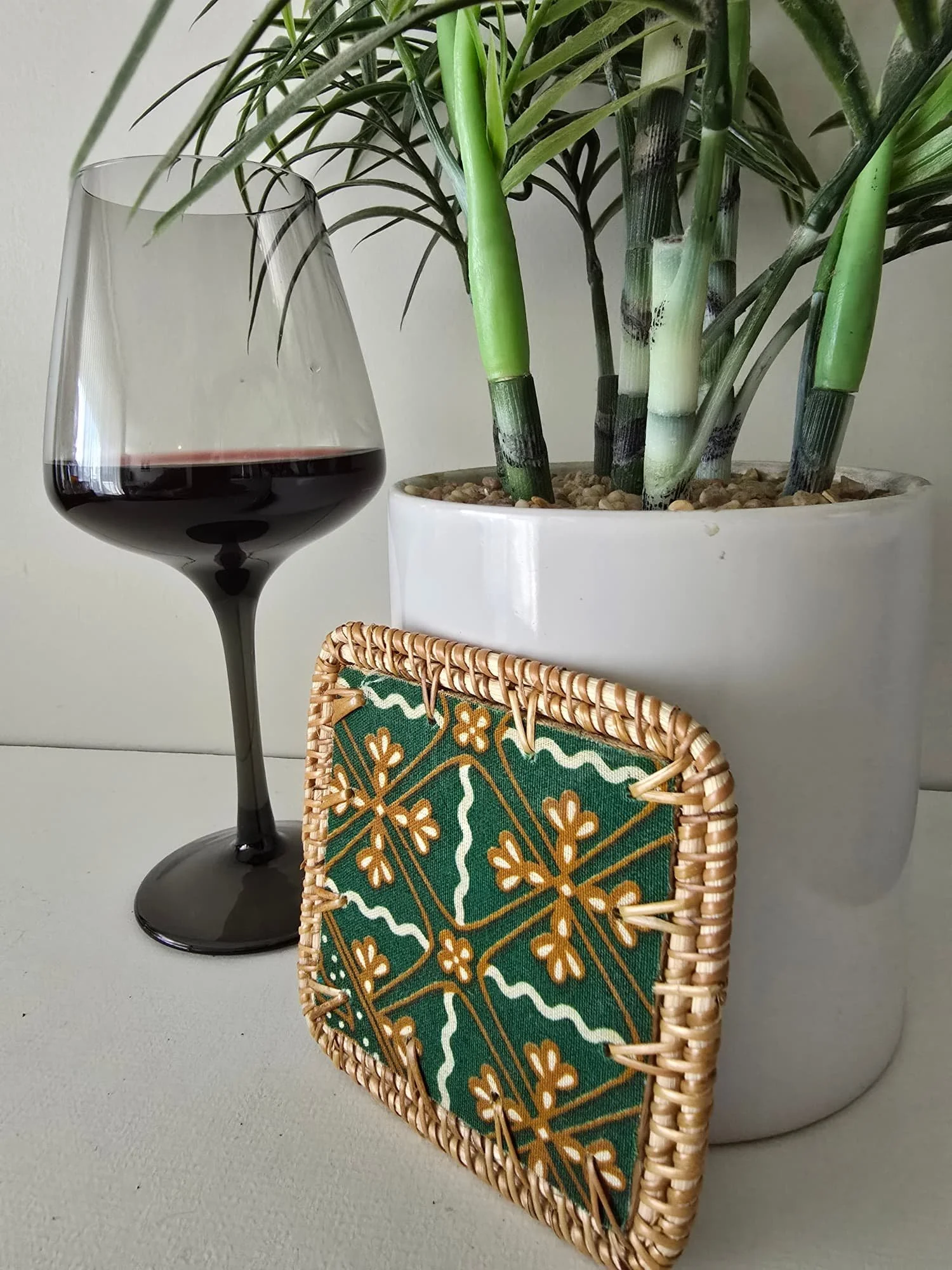 Dark green batik square coaster.jpg