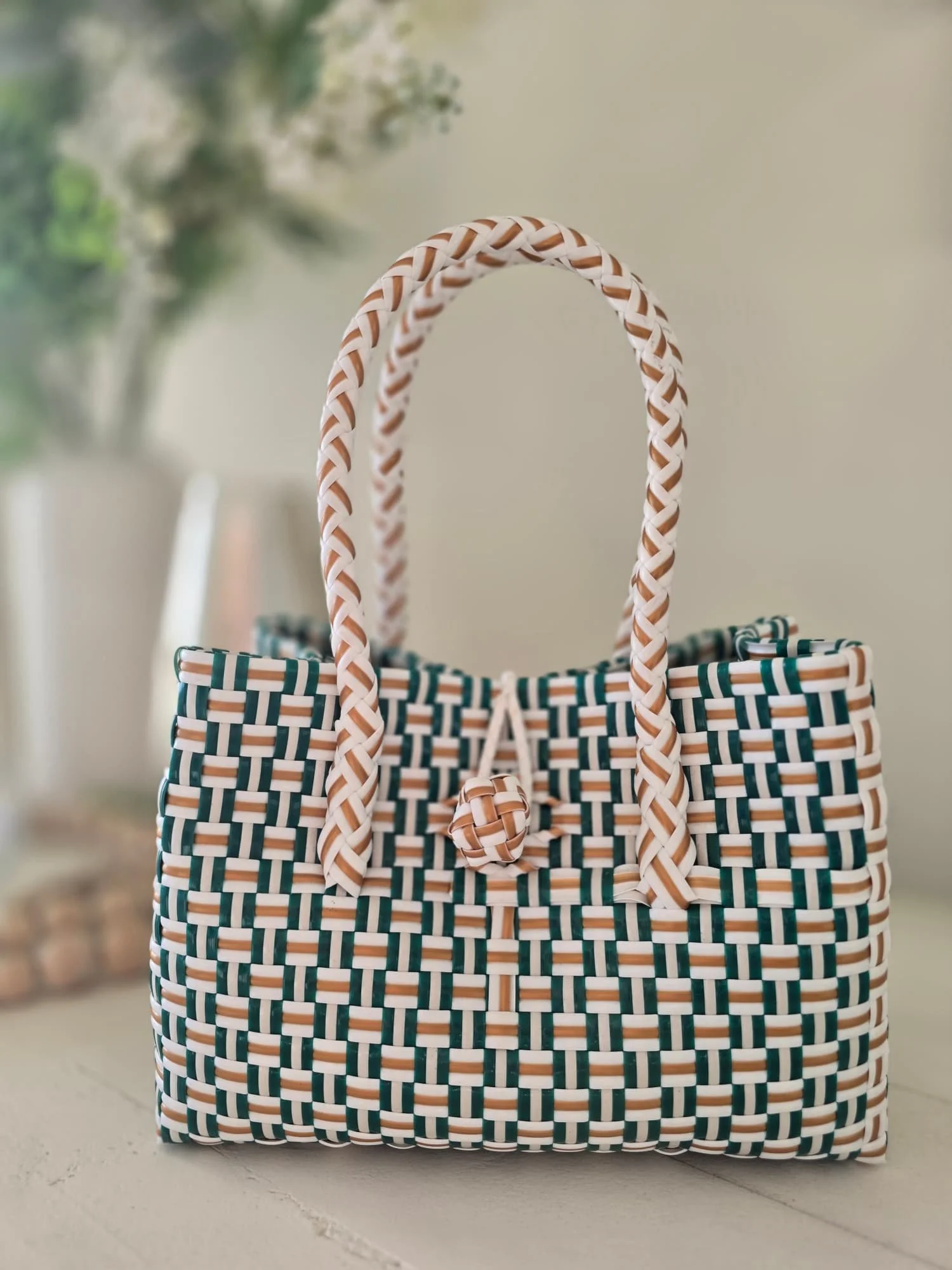 Green and gold small 100% recycle tote bag.jpg