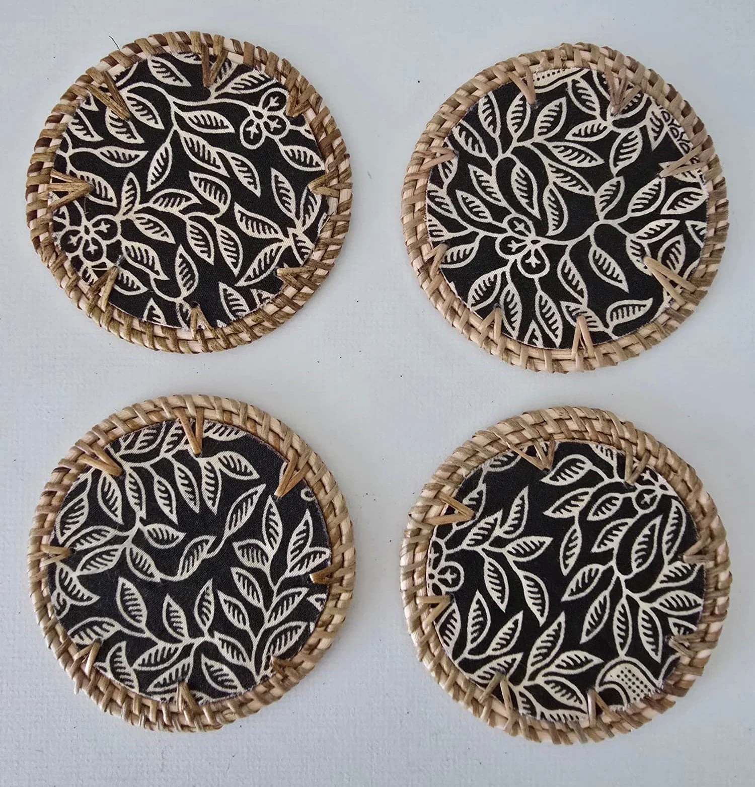 Black & creme round batik coaster 2.jpg