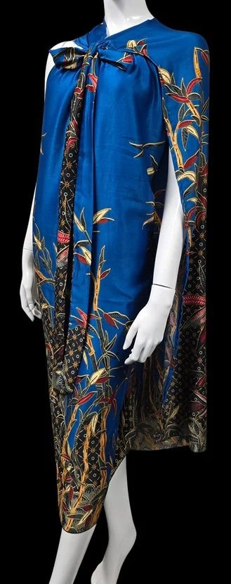 Vibrant blue kimono-style wrap inspired by tropical island elegance