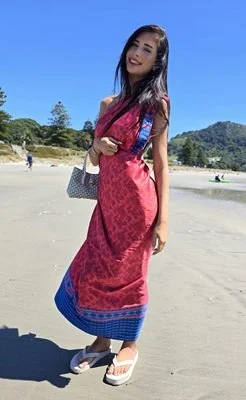Pink DONBERNAE resort dress designed for elegant tropical beachwear
