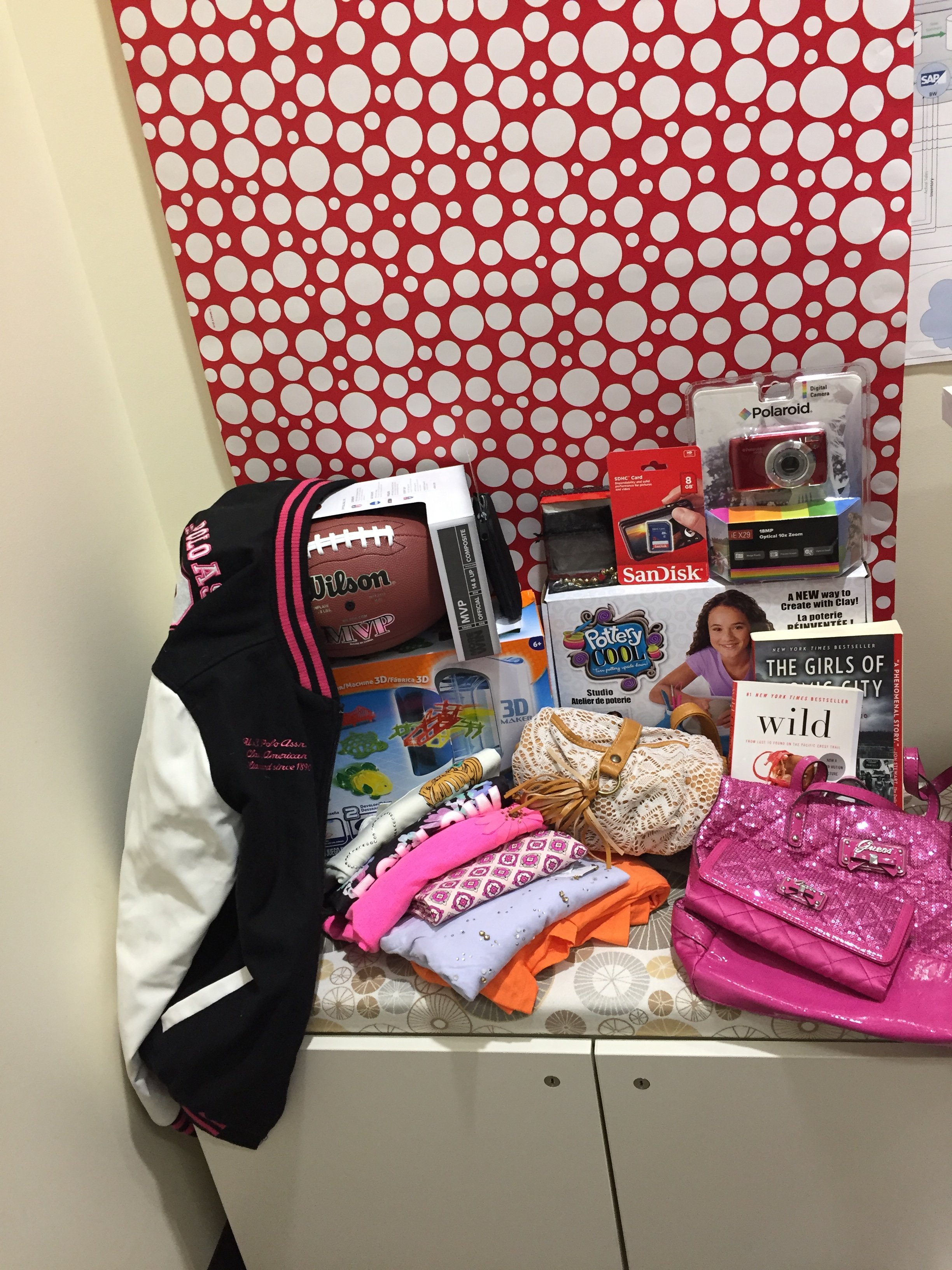 Denise: Jacket, Clothes, Camera, Football, 3D Maker, Pottery &amp; Emoji Bracelet, etc.