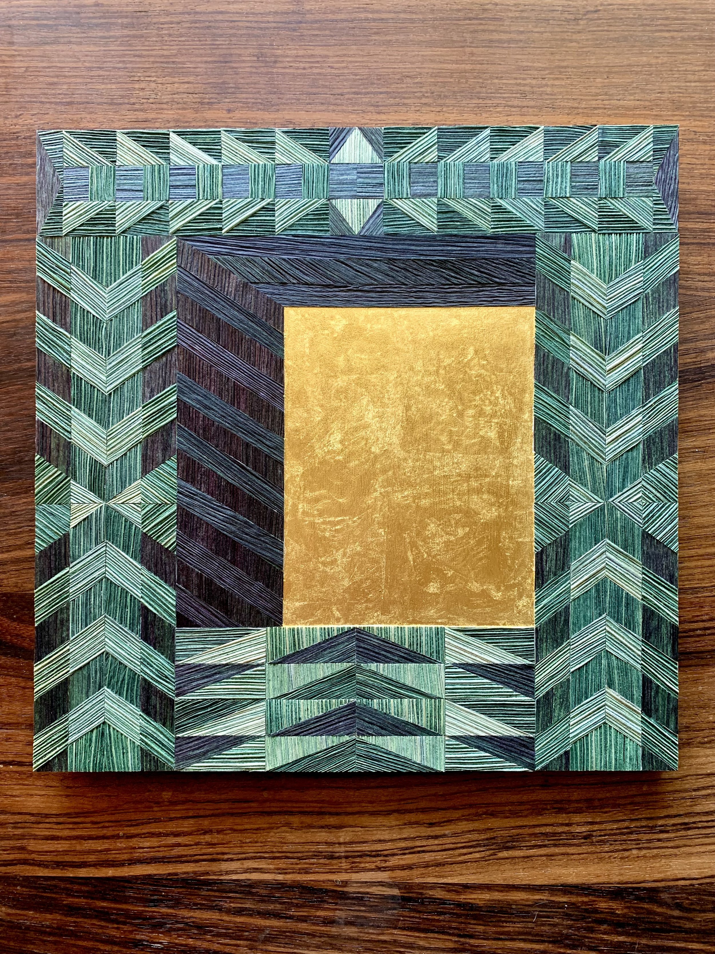 Alcove -
Corn husk, birch panel, gold leaf