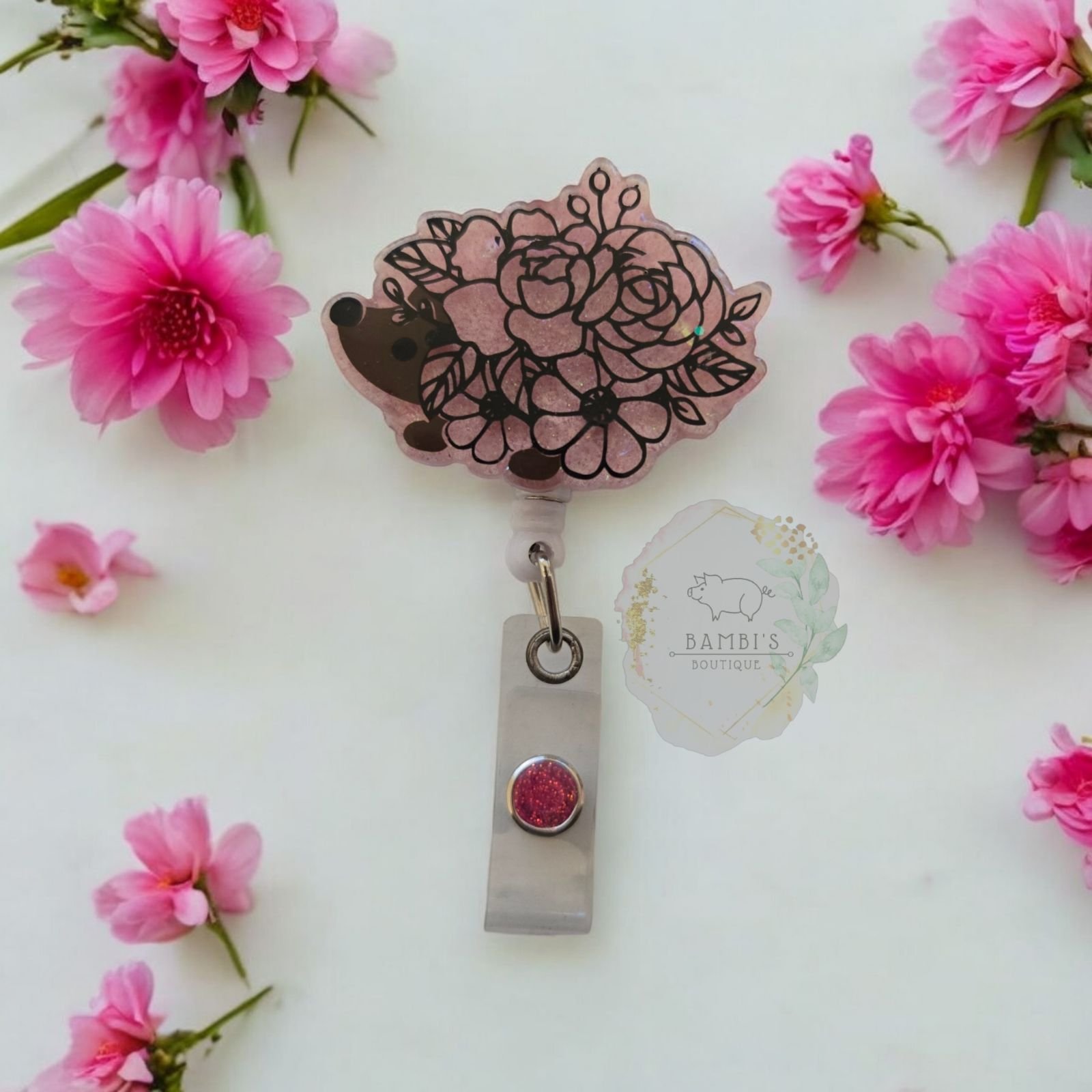 Floral Hedgehog Badge Reel