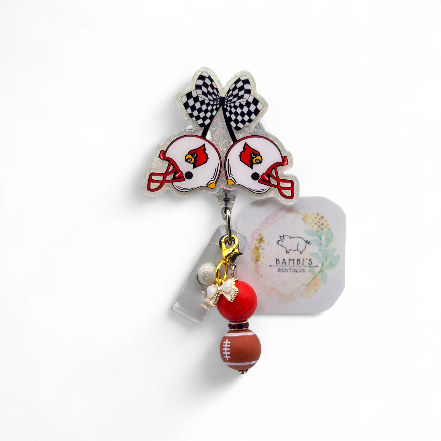 🏈 Cardinal Football Bow Badge Reel