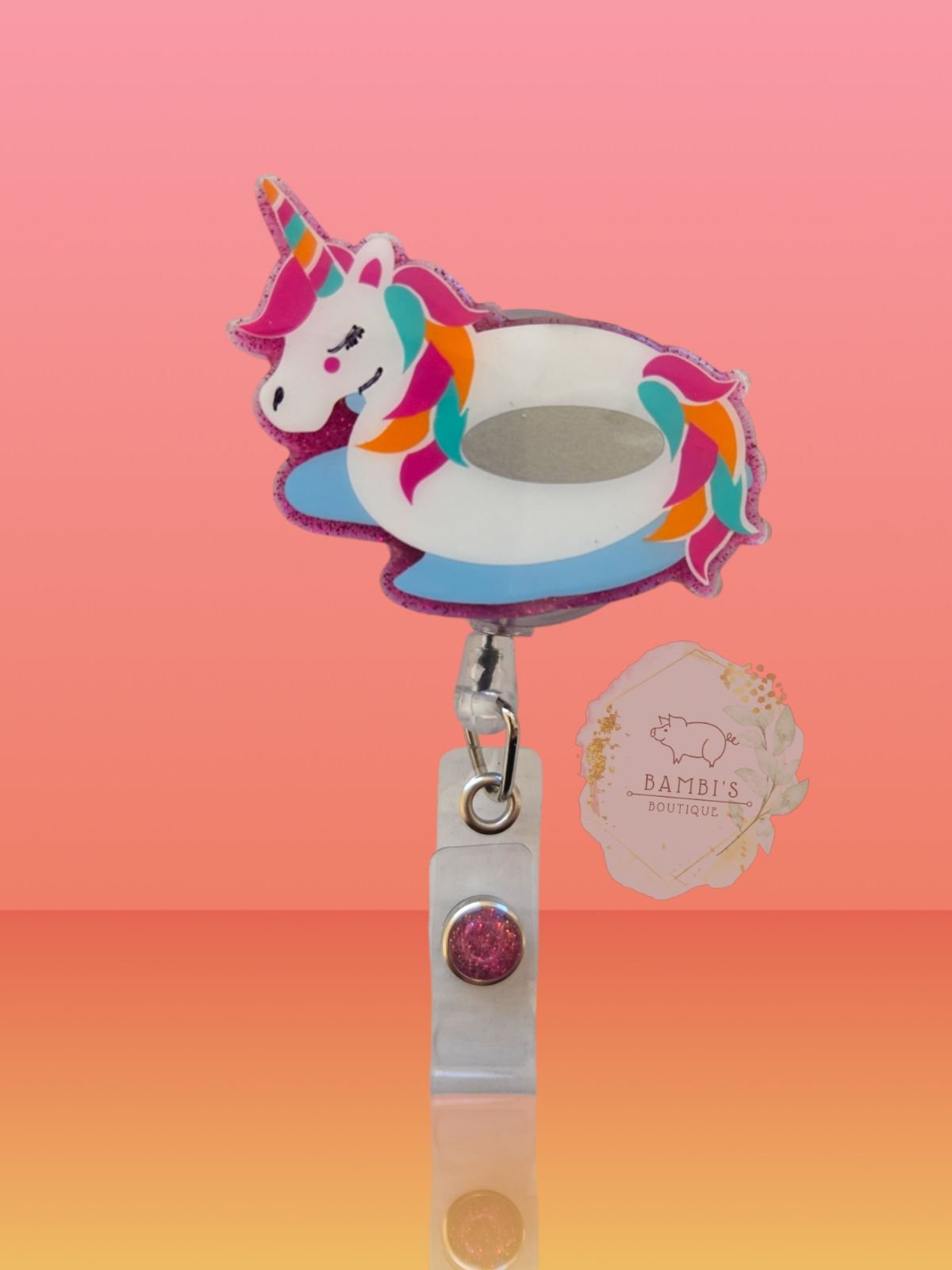 Unicorn Pool Float Badge Reel