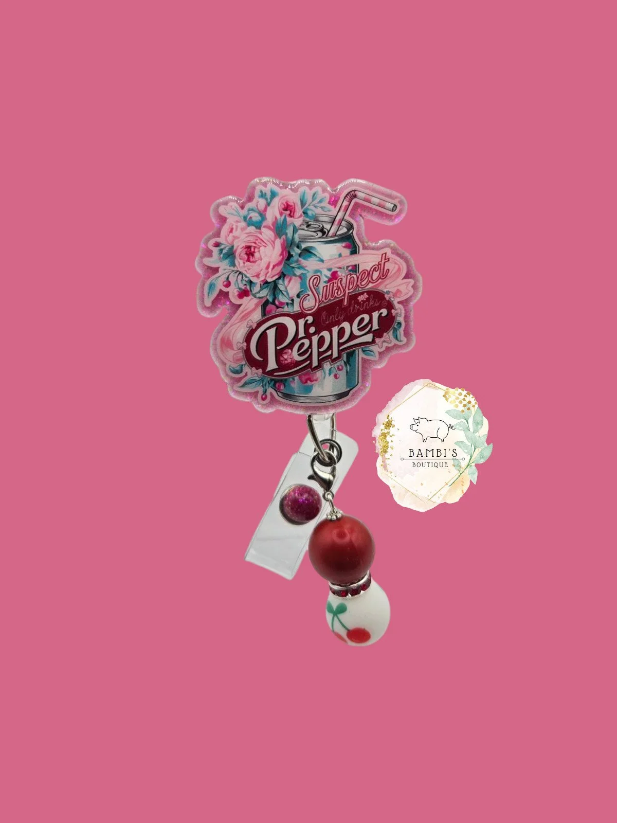 🥤 Floral Dr. Pepper Badge Reel – Sweet & Southern Edition