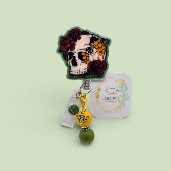 🐝 Honeycomb Skull Floral Badge Reel