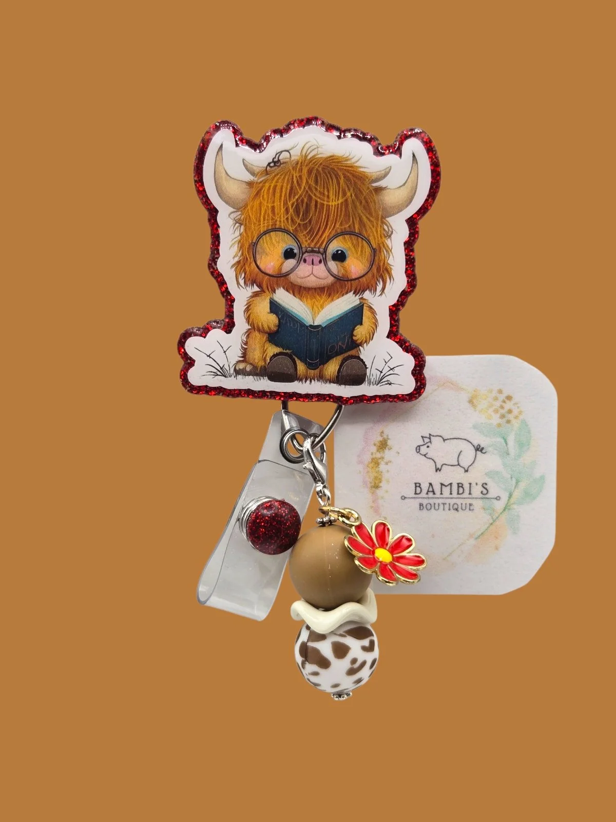 📚 Cozy Reading Highland Cow Badge Reel