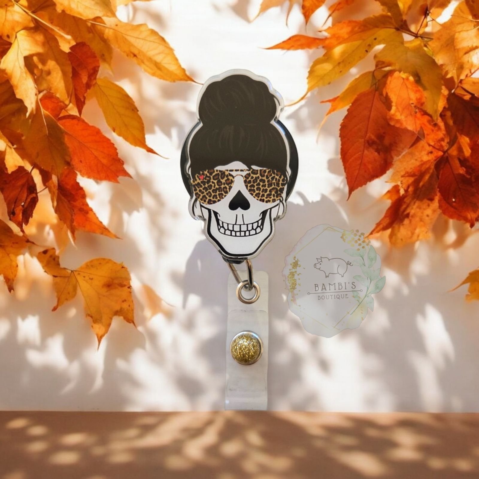 Messy Bun Skull Badge Reel