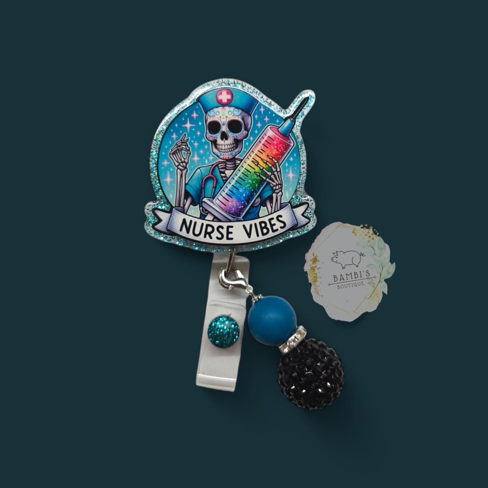 "Nurse Vibes" Skeleton Badge Reel - A Touch of Edgy Humor for Healthcare Heroes!