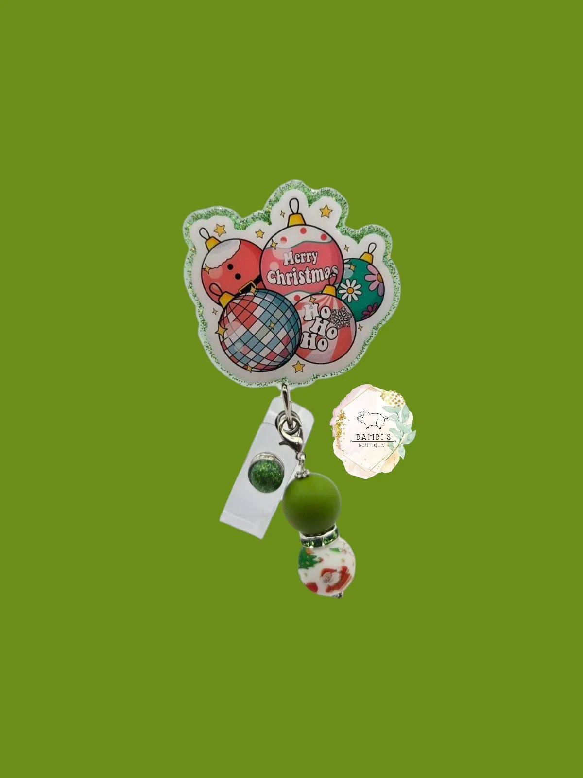 🎅 Merry Christmas Ornament Cluster Badge Reel – Retro Holiday Edition
