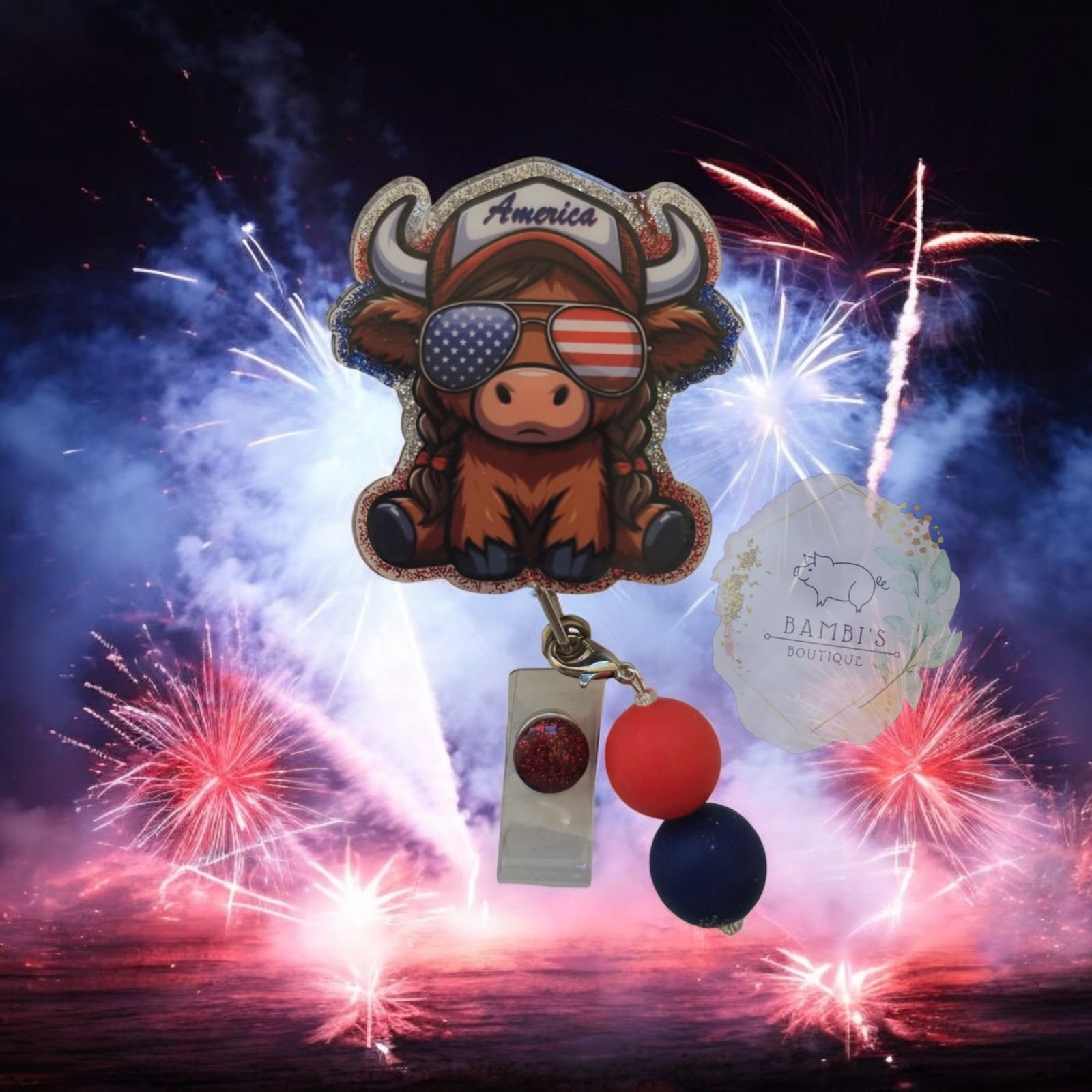 Patriotic Cow Badge Reel