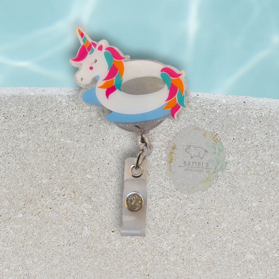 Unicorn Pool Float Badge Reel