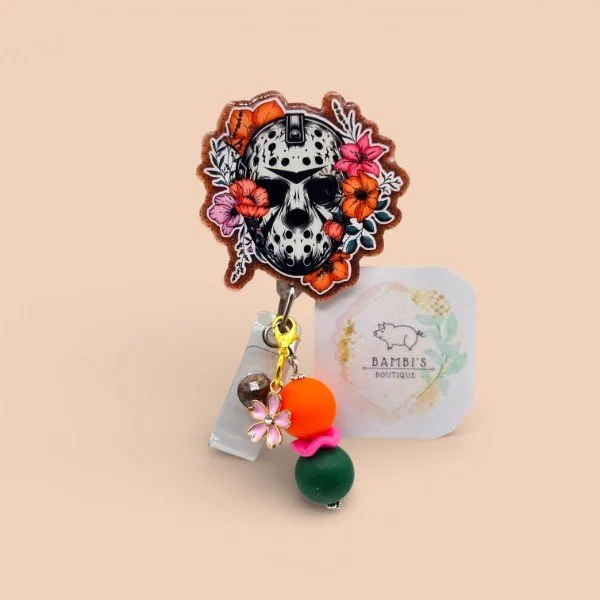 🔪 Floral Horror Mask Badge Reel
