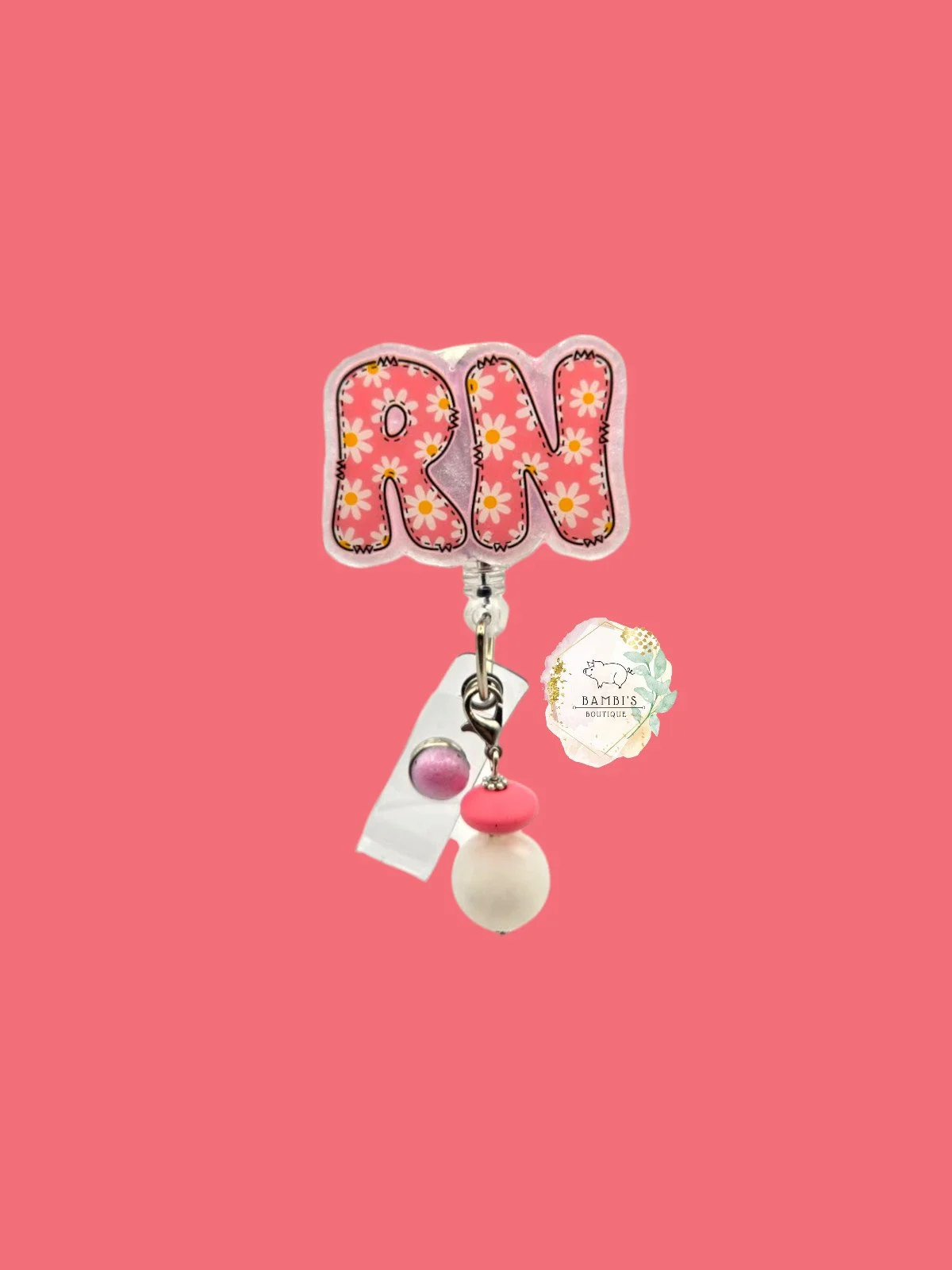 🌸 Daisy RN Badge Reel – Retro Floral Nurse Edition