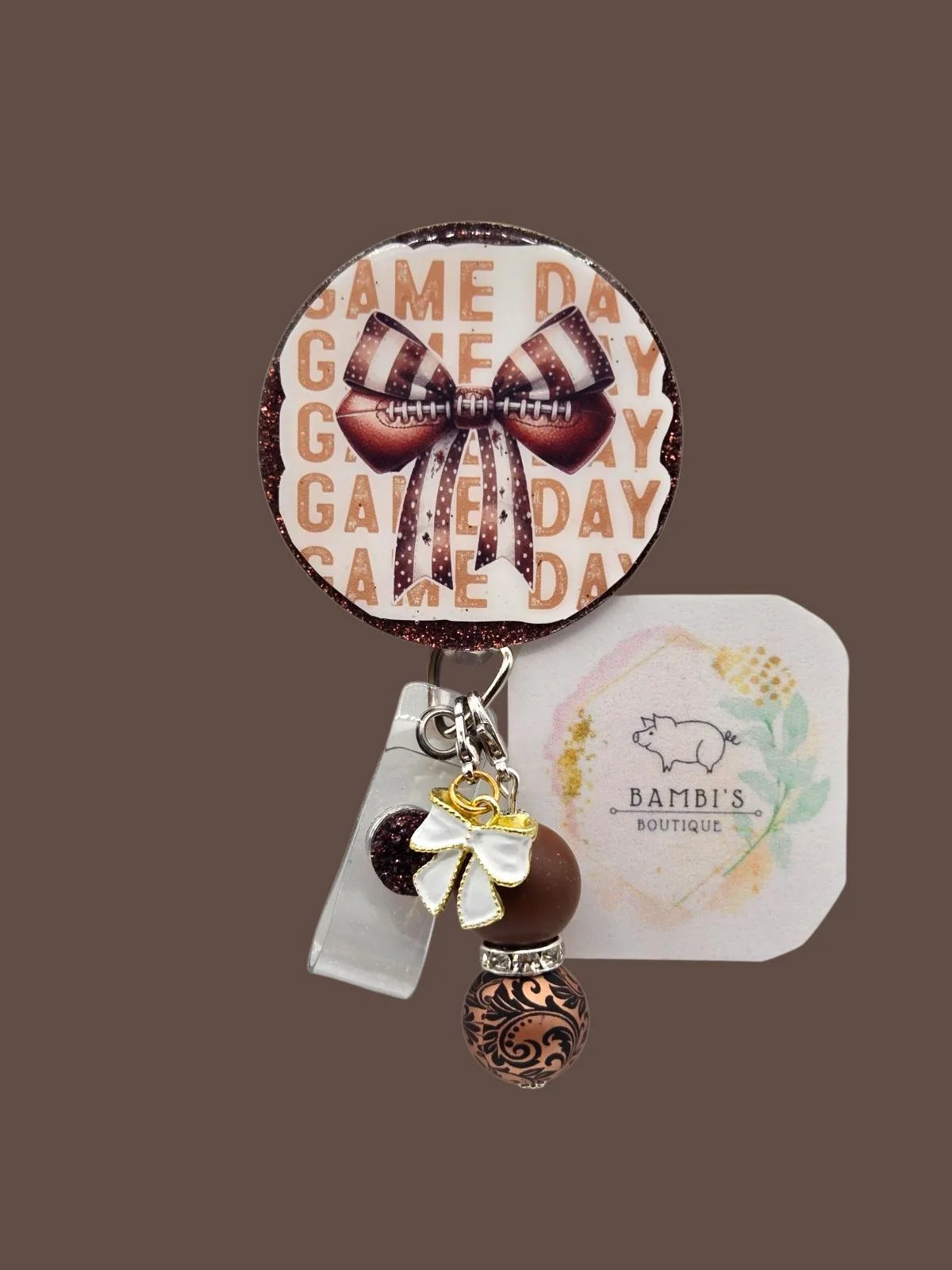 🏈 Game Day Football Bow Badge Reel