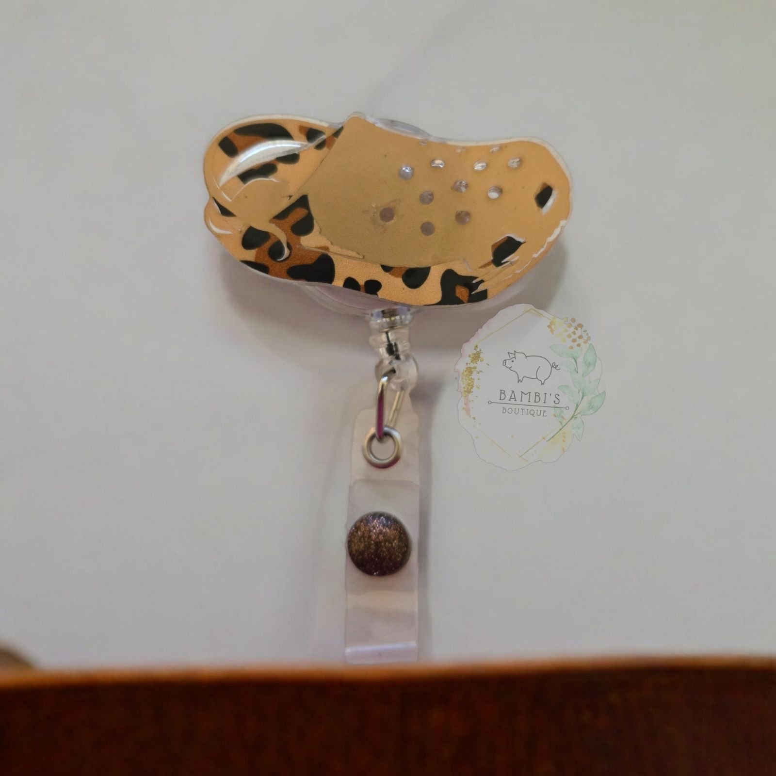 Leopard Print Croc Badge Reel