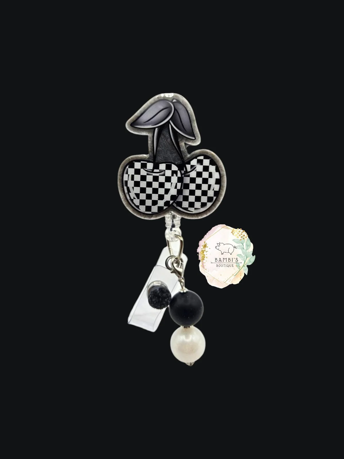 🍒 Checkered Cherry Badge Reel – Retro Cool with a Rockabilly Twist