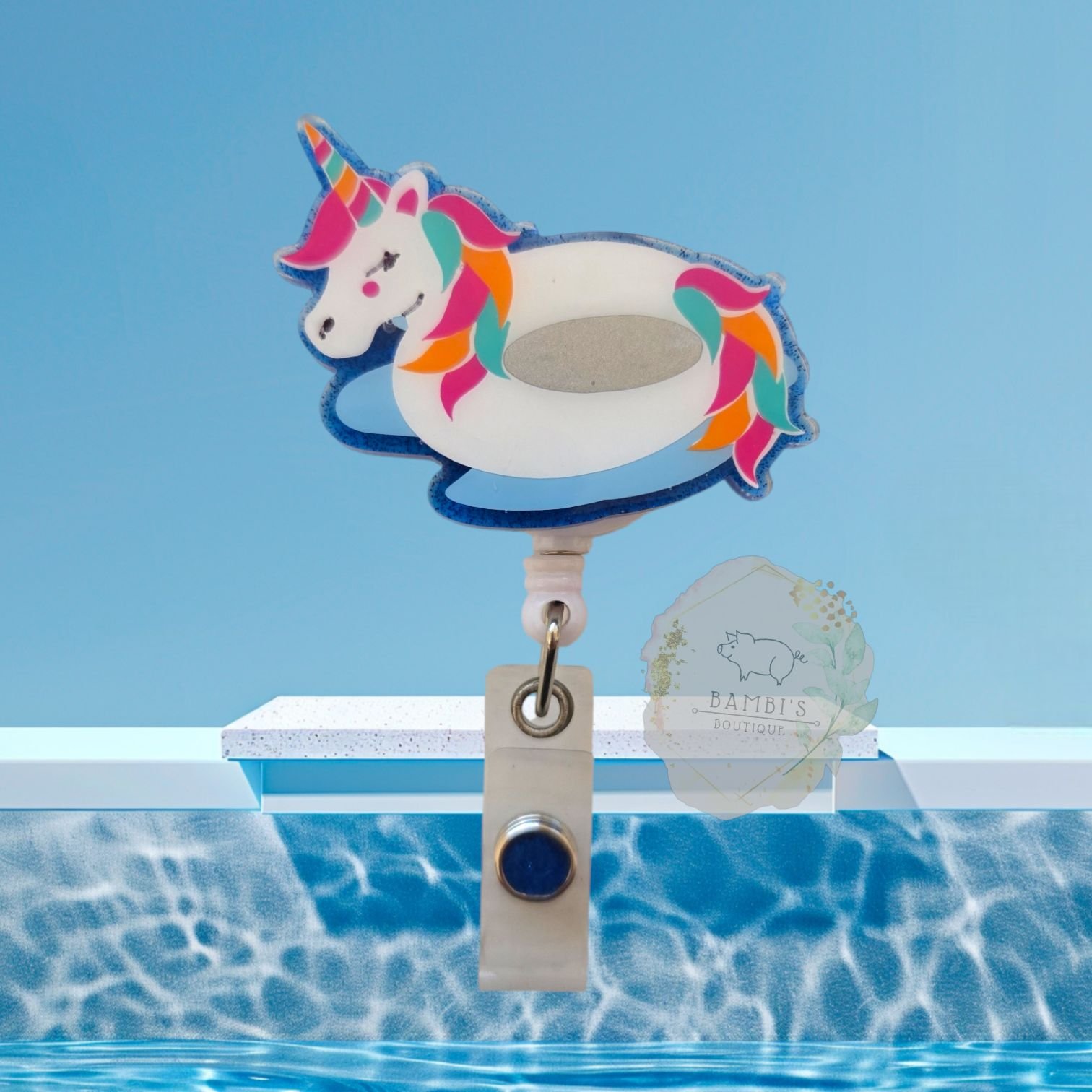 Unicorn Pool Float Badge Reel