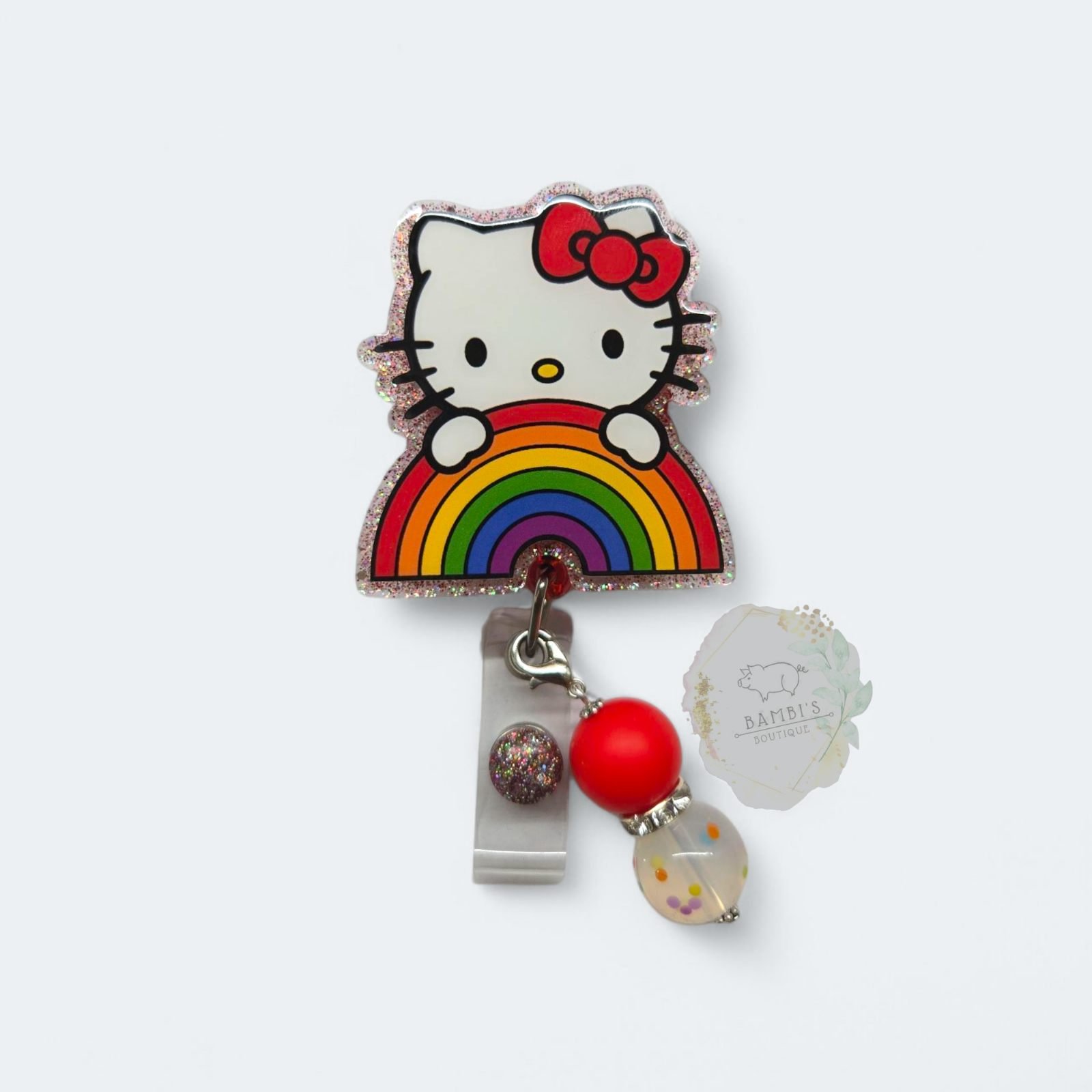 "Hello Rainbow" Hello Kitty Badge Reel - A Sprinkle of Kawaii for Your Day!