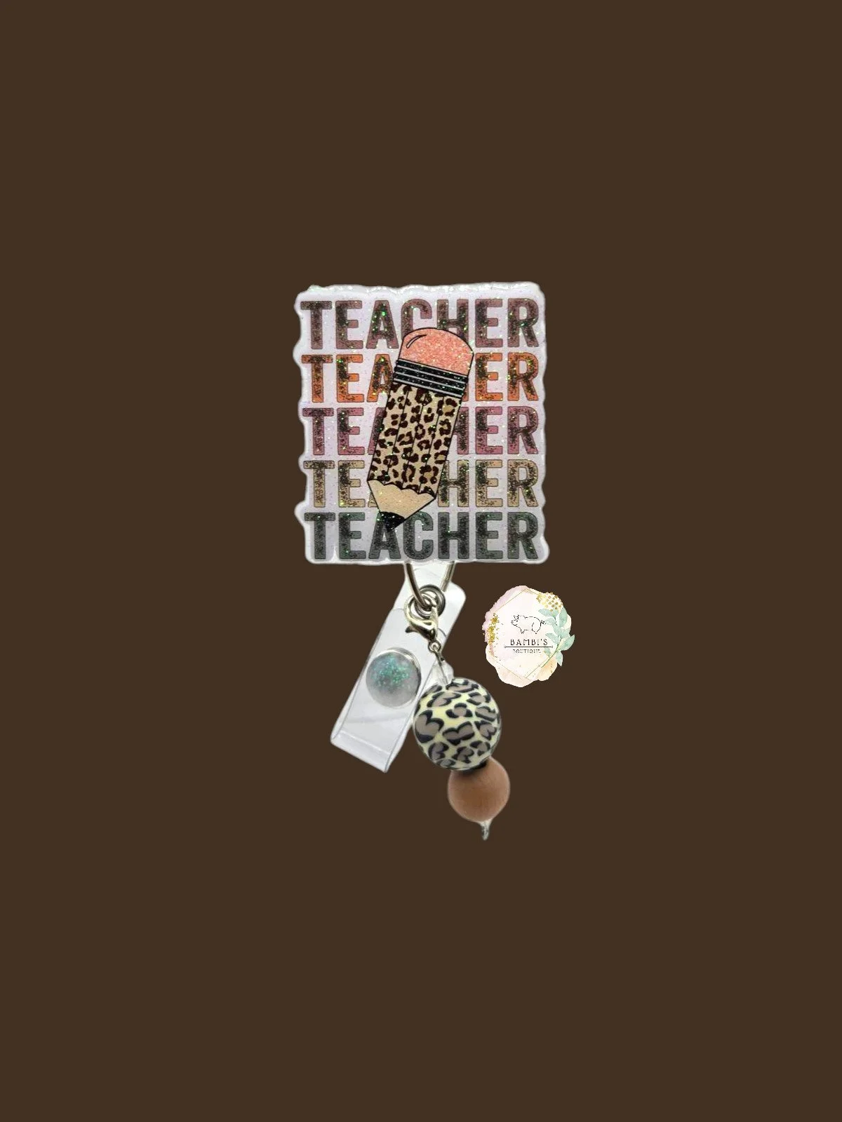 🍎 Leopard Pencil “Teacher” Badge Reel – Wild About Teaching!