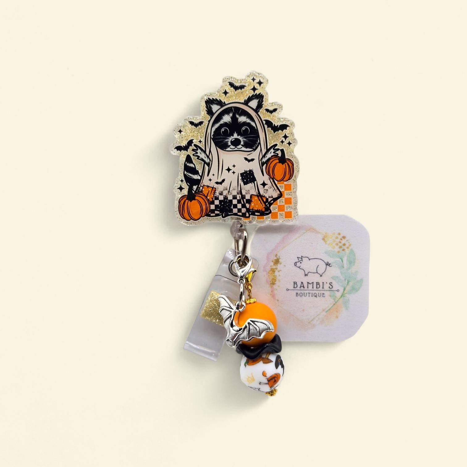 🦝 Spooky Raccoon Pumpkin Badge Reel