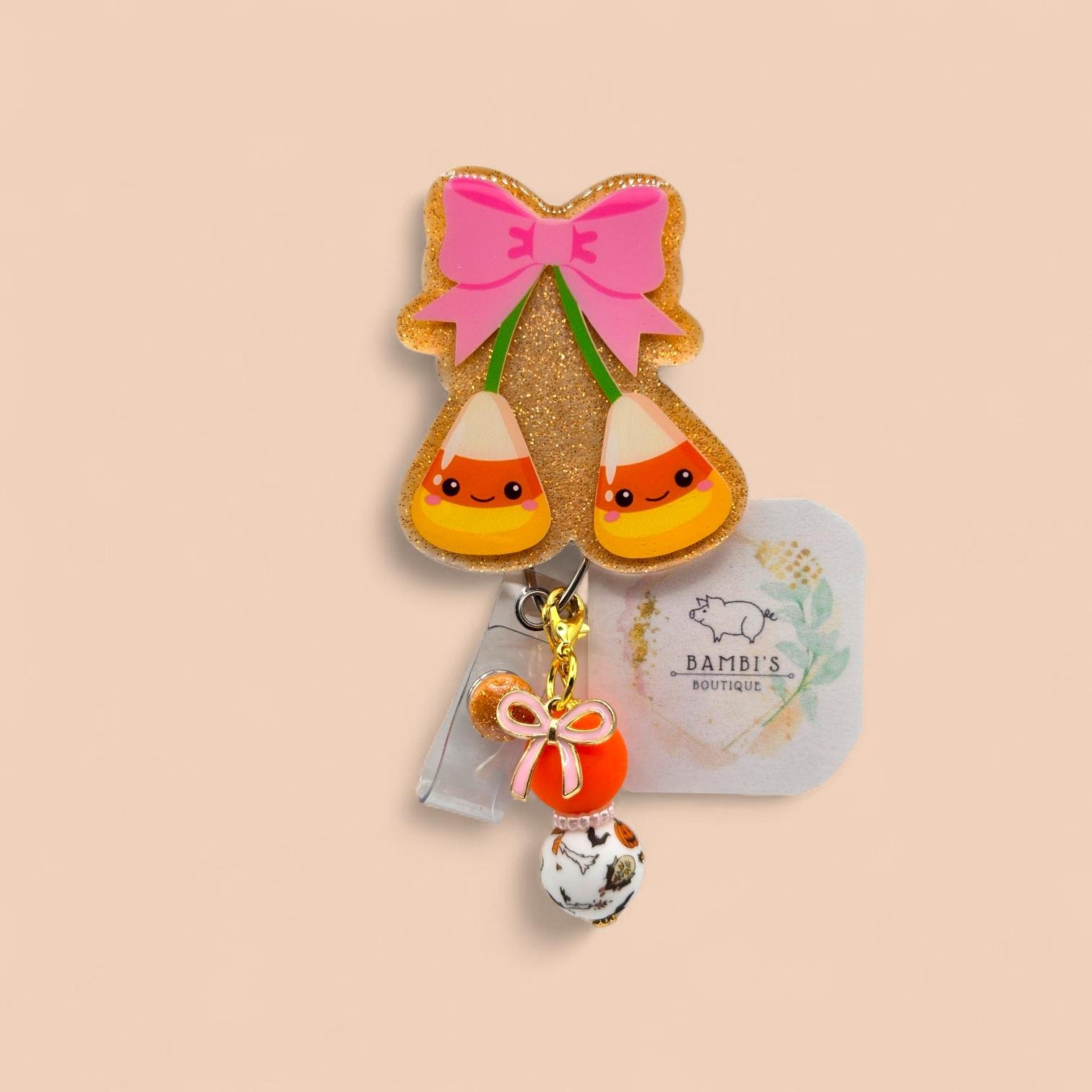 🍬 Candy Corn Bow Badge Reel