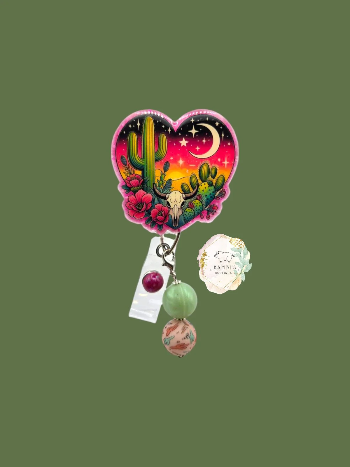 🌵 Desert Sunset Cactus Badge Reel – Western Heart Edition