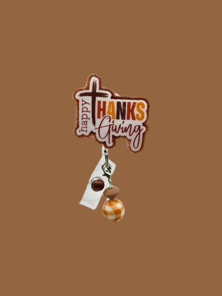 🍂 Happy Thanksgiving Cross Badge Reel – Faith & Fall Edition