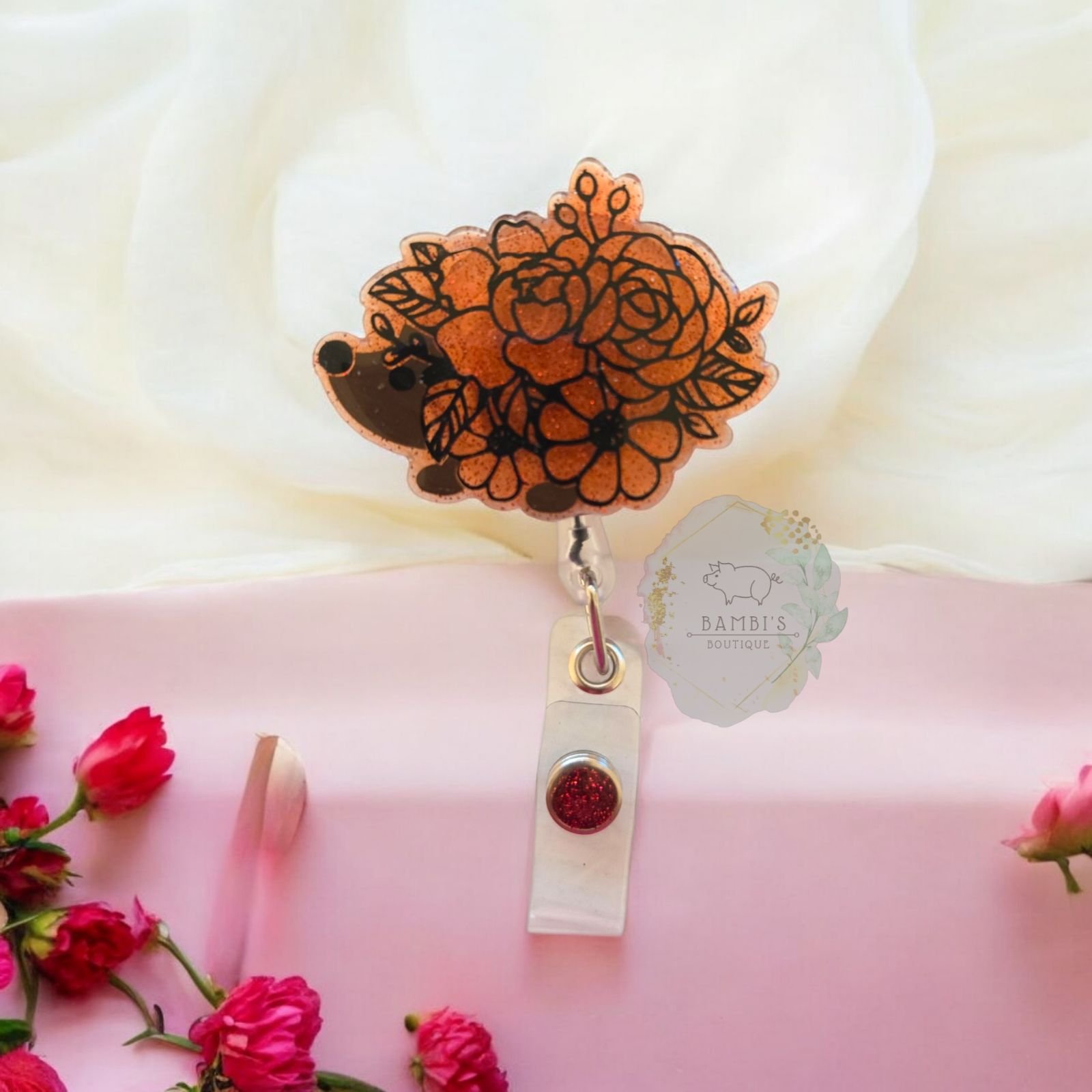 Floral Hedgehog Badge Reel