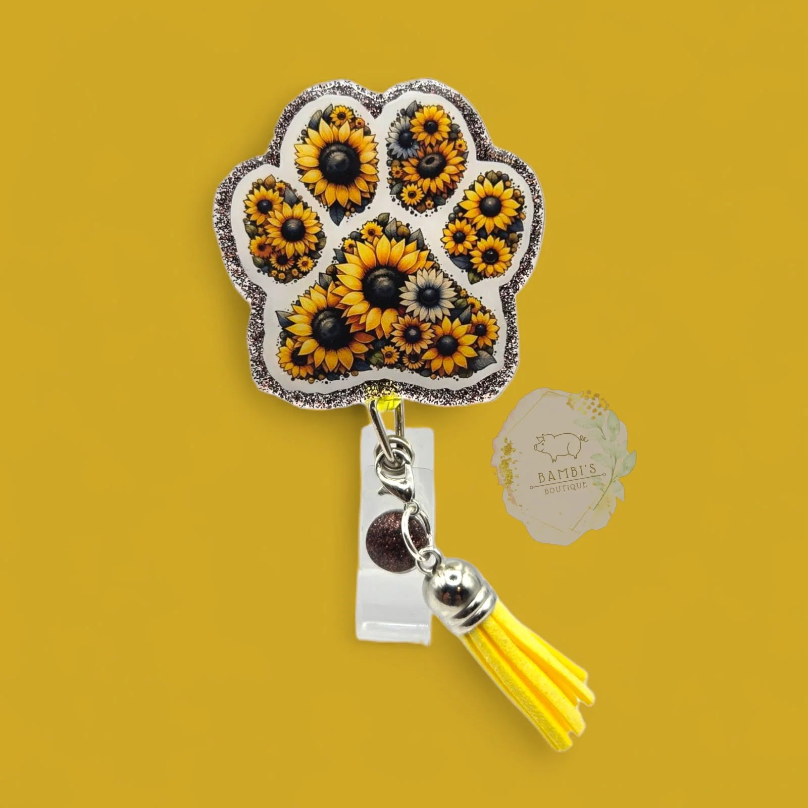 🌻 Sunflower Paw Print Badge Reel