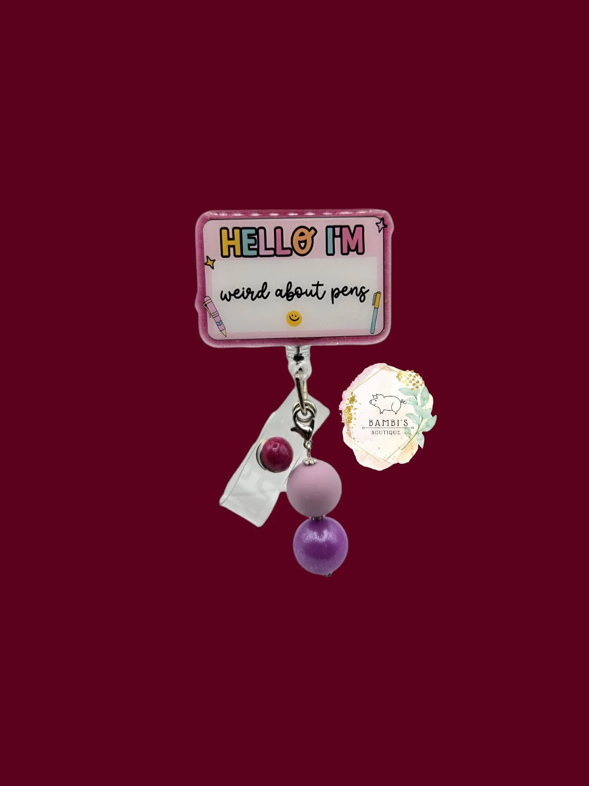 🖊️ Hello I’m Weird About Pens Badge Reel – Teacher & Stationery Lover Edition