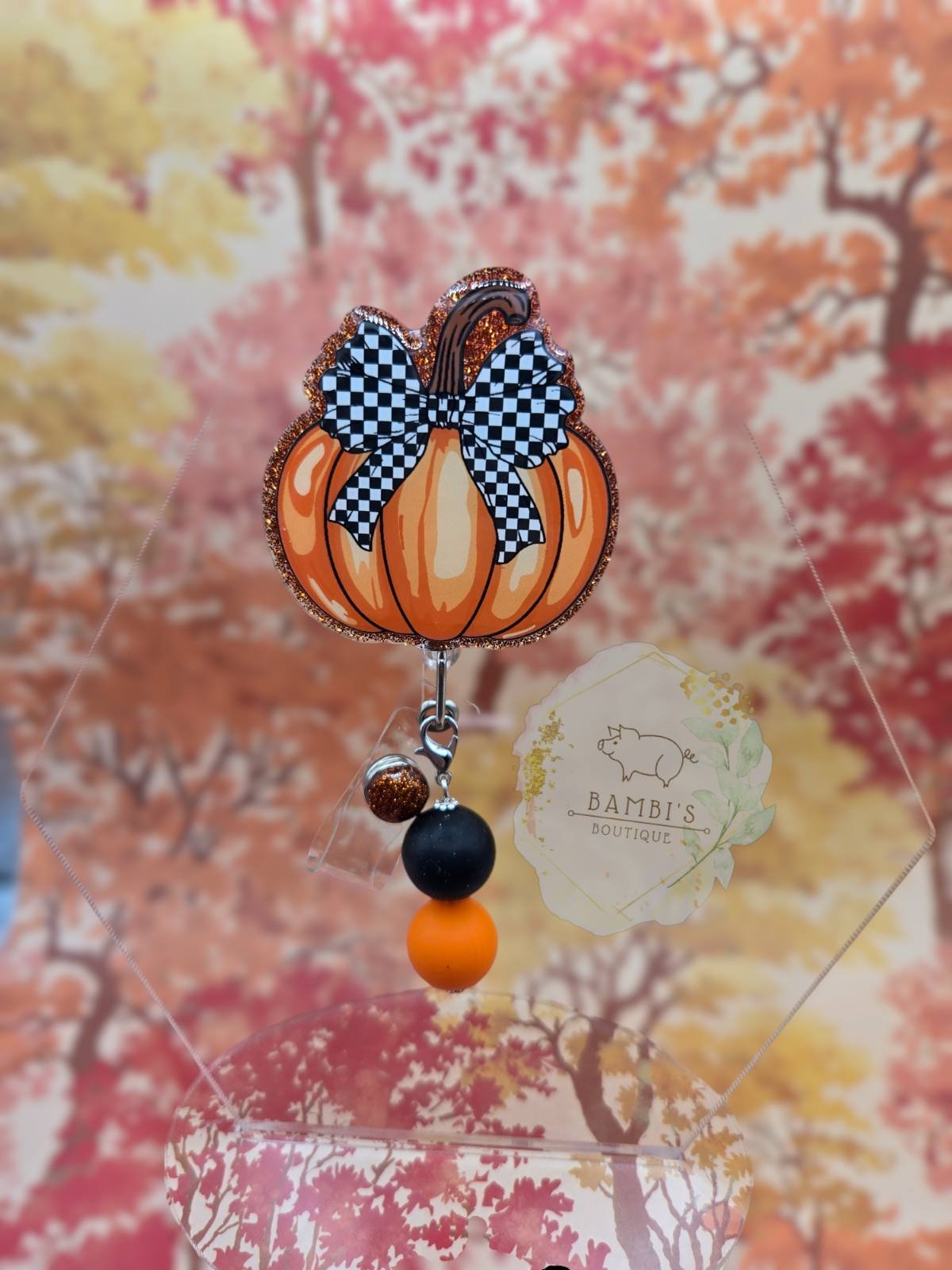 Pumpkin with a Bow Badge Reel