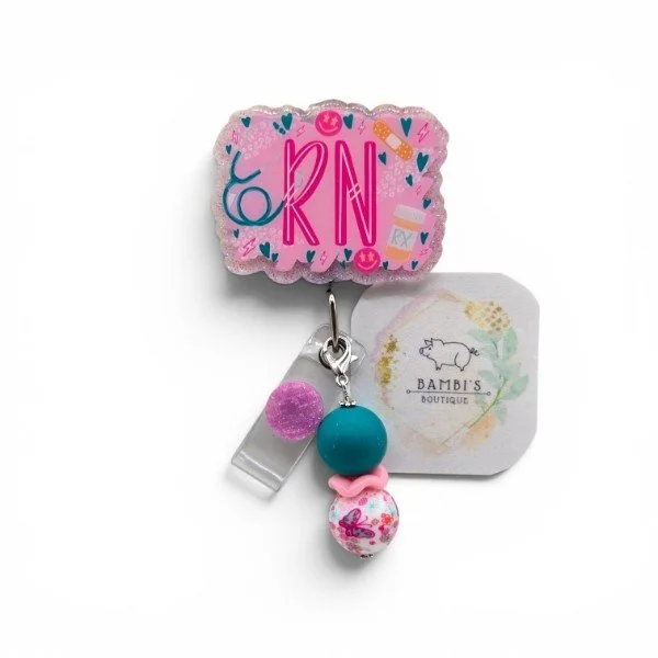 💖 Swirly RN Badge Reel – Cute Nurse Badge Holder for Registered Nurses