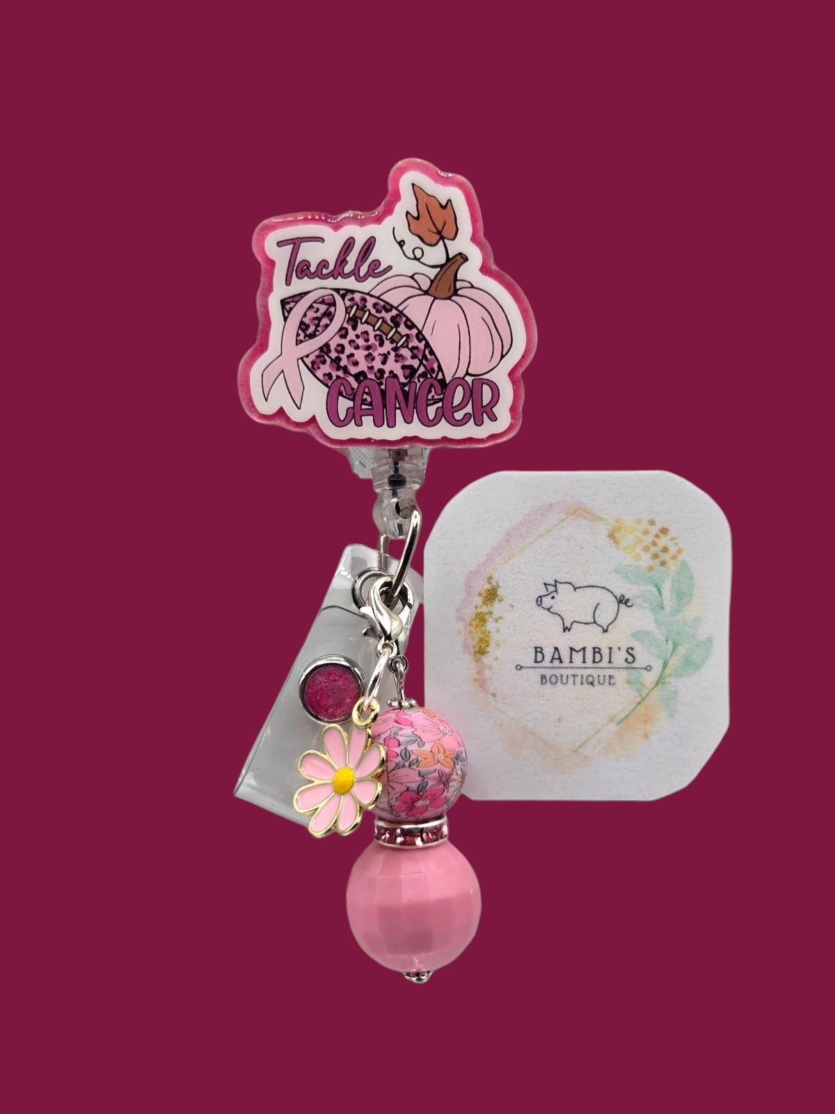 🎀 Tackle Cancer Pink Leopard Badge Reel