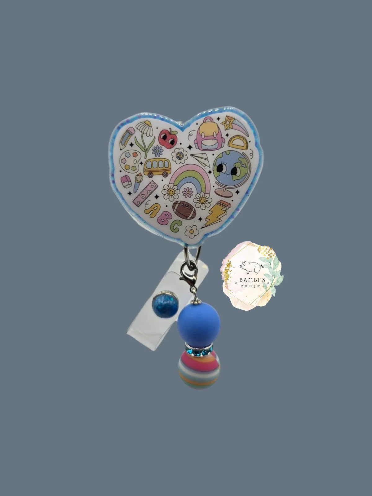 📚 Retro School Heart Badge Reel – ABCs, Rainbows & Teacher Life Edition