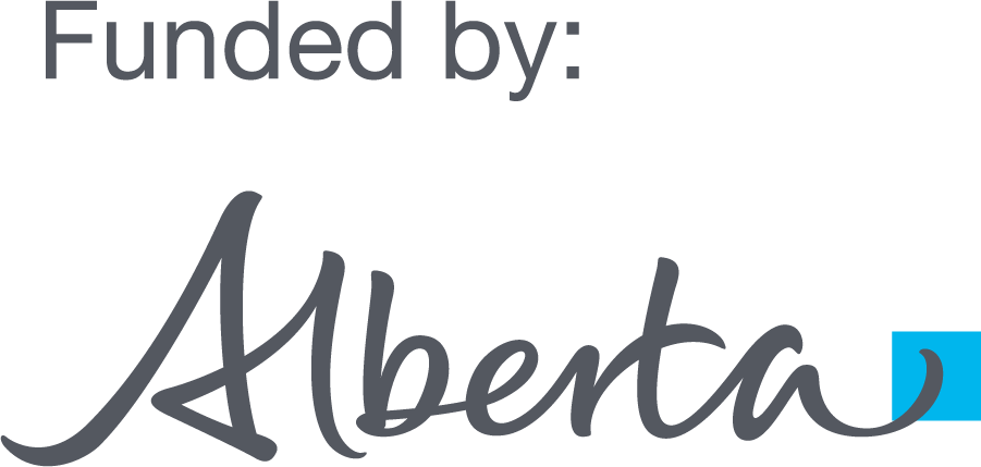 Logo with text 'Funded by: Alberta' and a small blue symbol