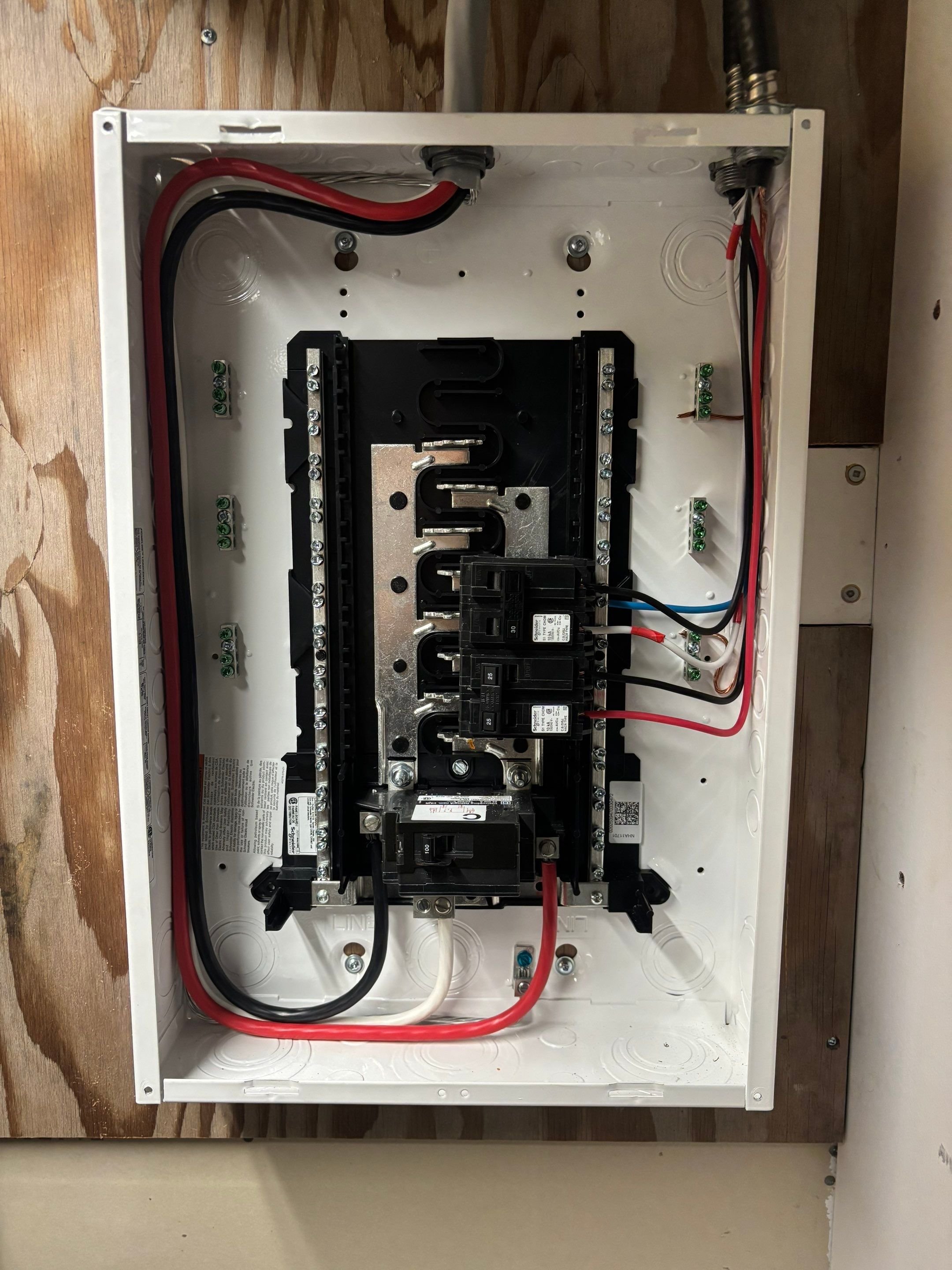 Electrician installed 30 amp double-pole breaker for a heat pump in a Glanford sub-panel