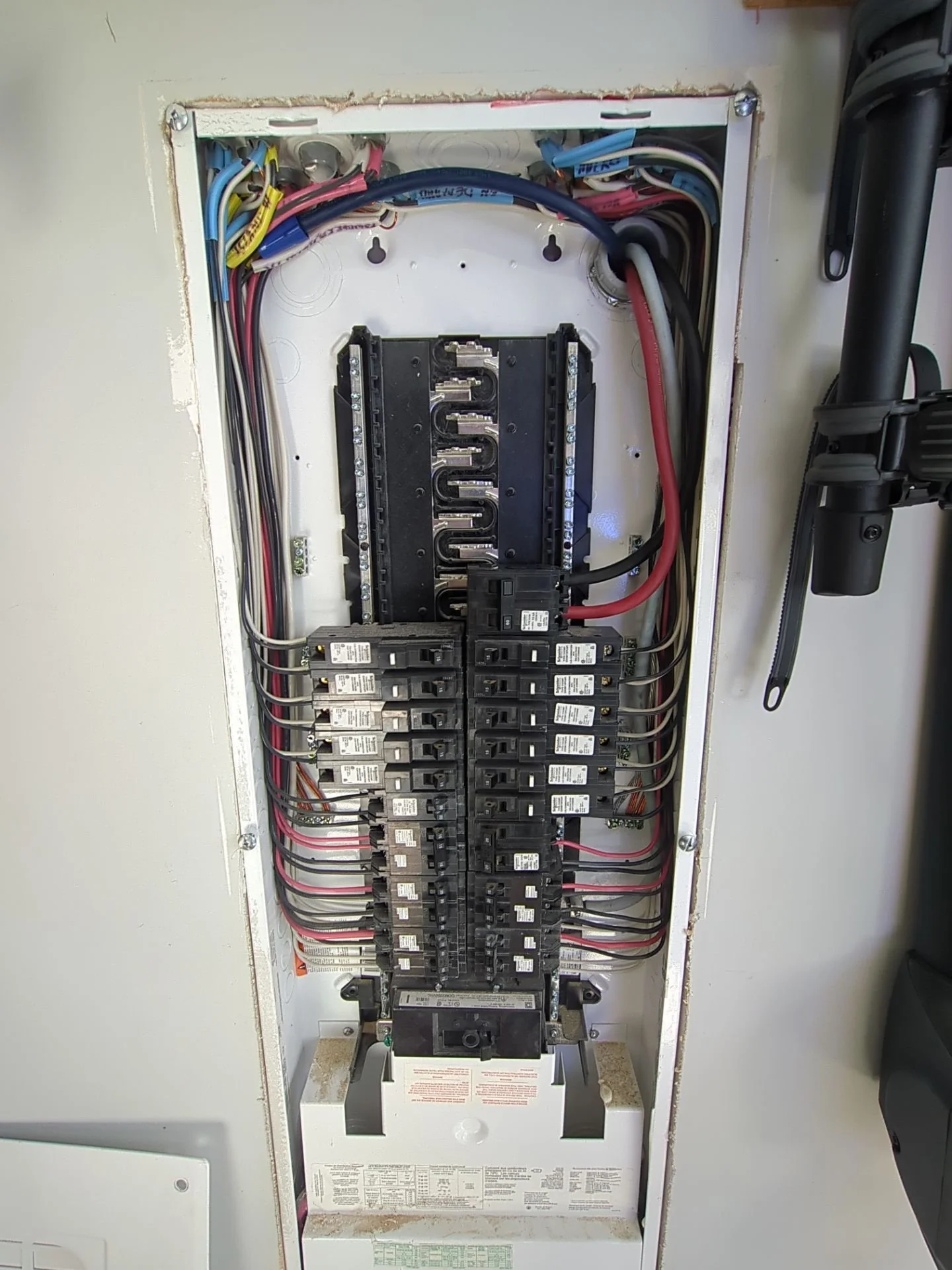 Finished electrical panel after a 60 amp hot tub circuit was added on Meridian Ave in Langford