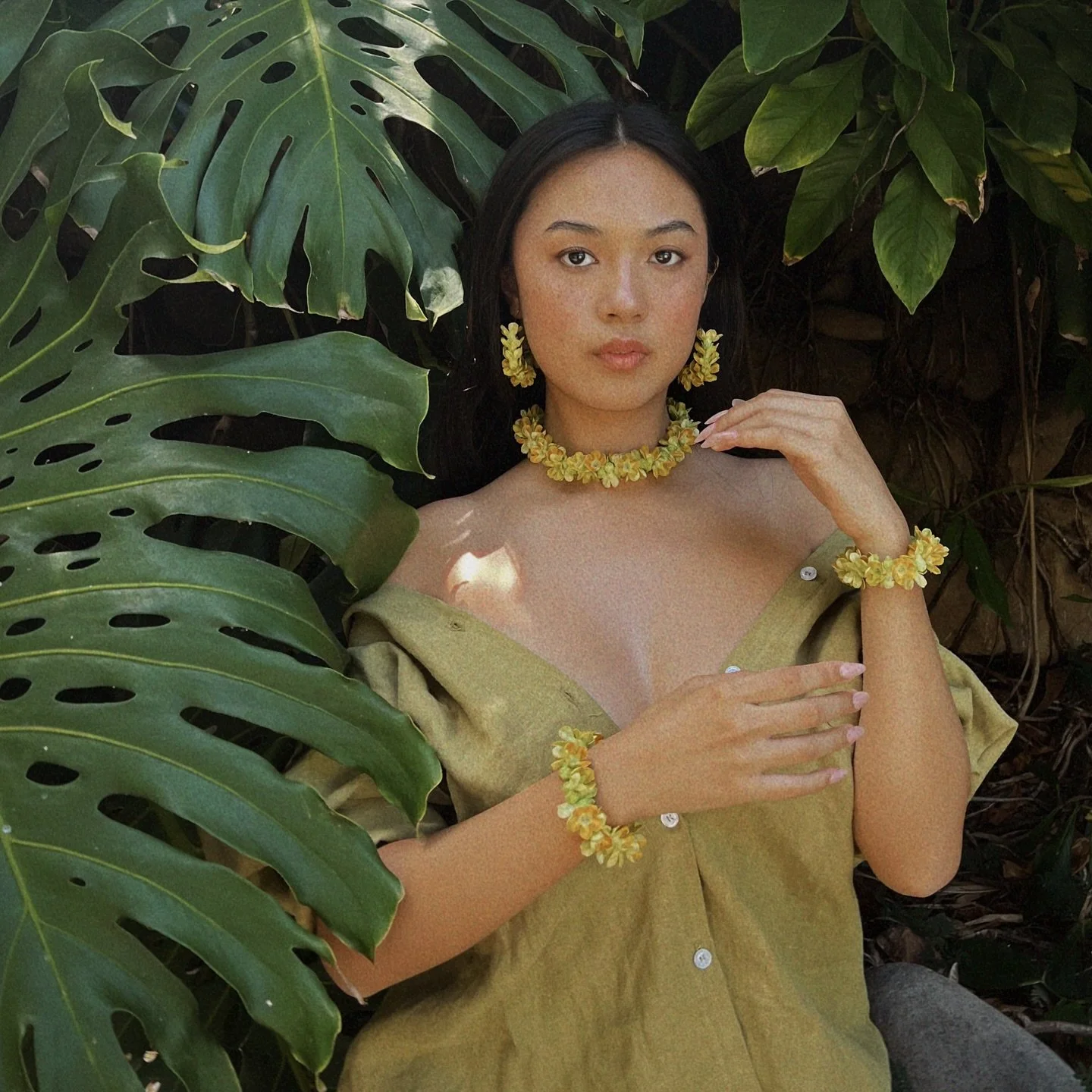 @olivia.hi.model for kauwela creations | creative shoot during pakalana season ft. nana&rsquo;s backyard 🍃🌸