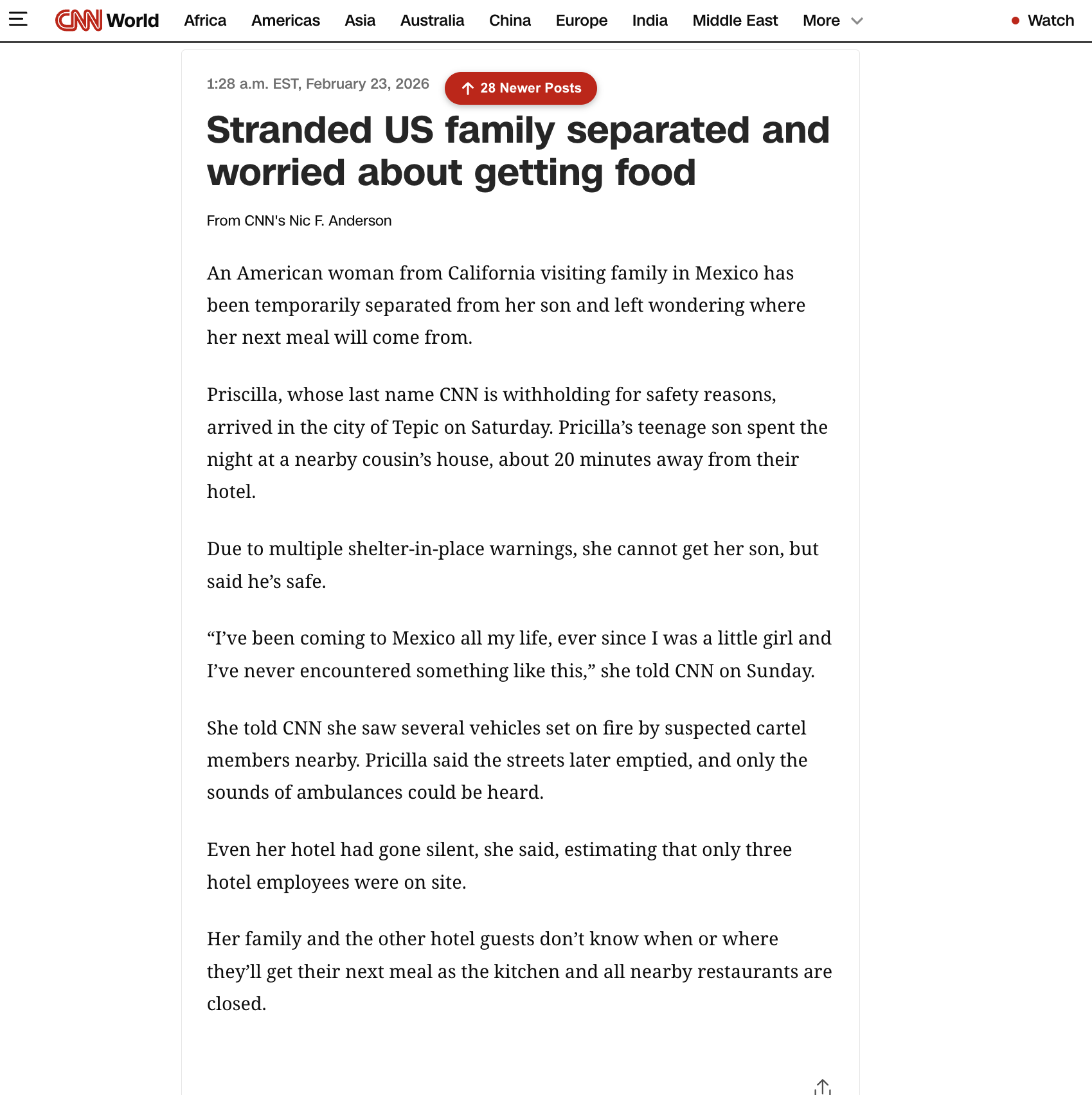Stranded US family separated and worried about getting food

From CNN's Nic F. Anderson

An American woman from California visiting family in Mexico has been temporarily separated from her son and left wondering where her next meal will come from.

P