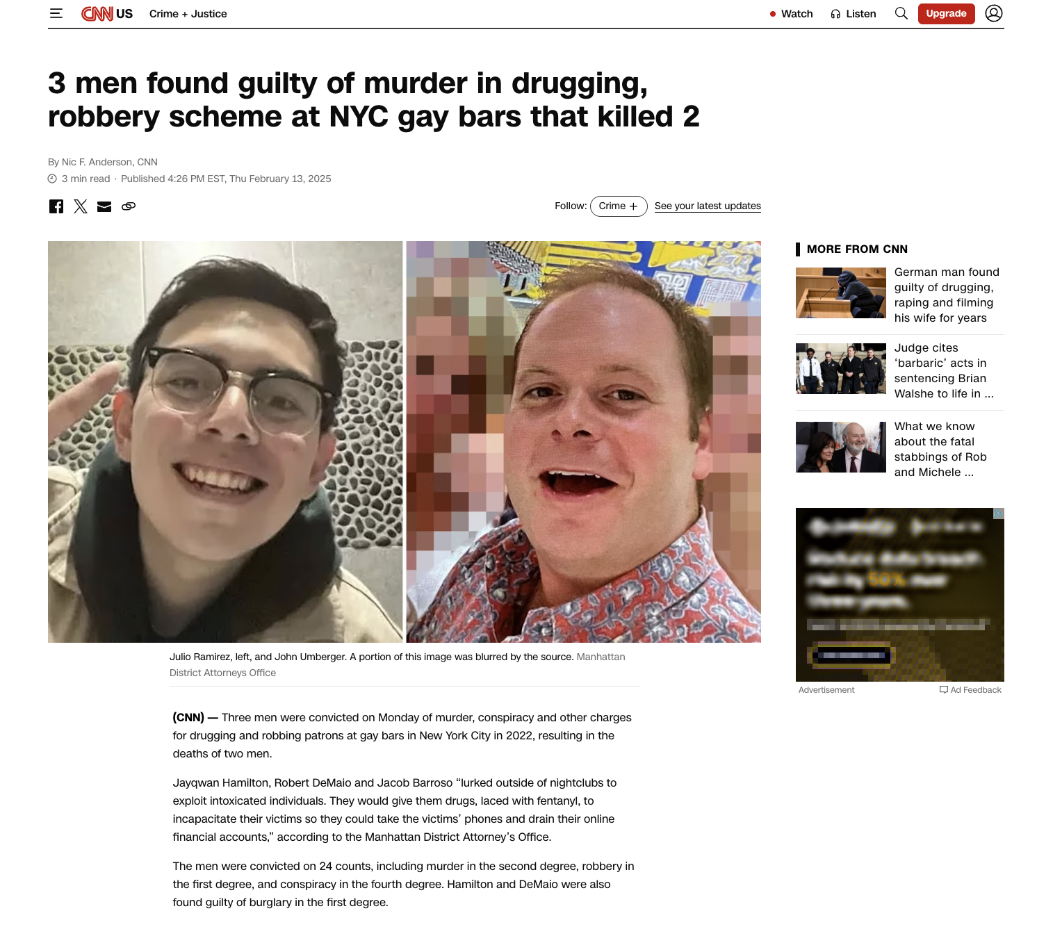 3 men found guilty of murder in drugging, robbery scheme at NYC gay bars that killed 2