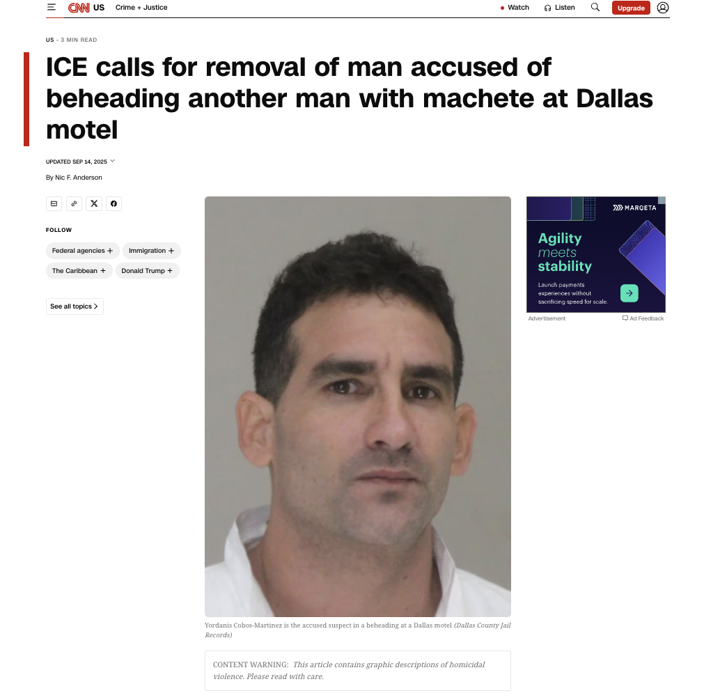 ICE calls for removal of man accused of beheading another man with machete at Dallas motel