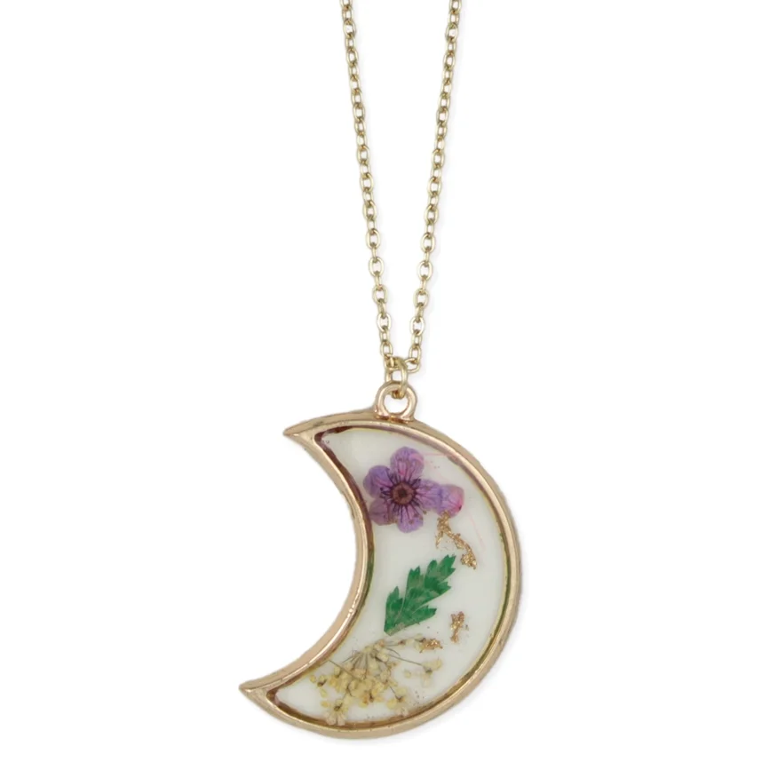 Gold Dried Purple Floral Moon Necklace-III.webp